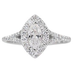 Captivating 0.87ct Marquise and Round Brilliant Diamond Ring in 18K White Gold