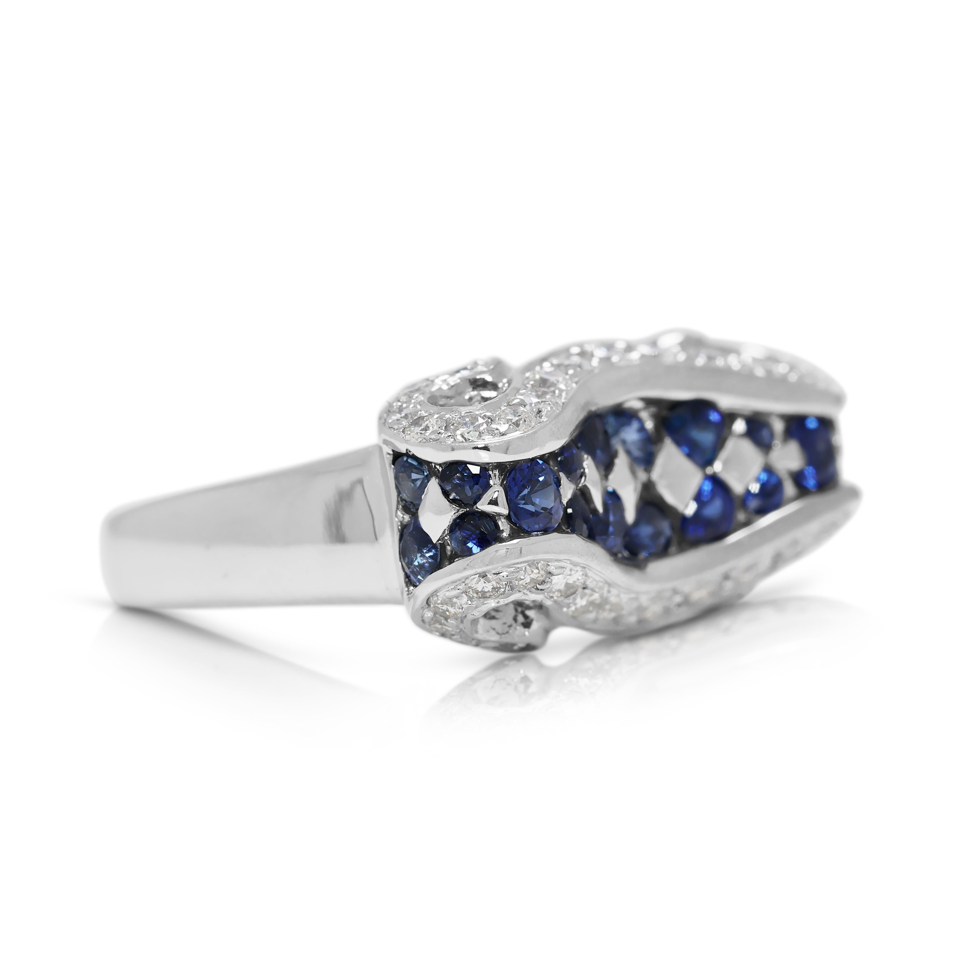 Accattivante anello con zaffiro e diamante naturale da 0,88 carati in oro bianco 18 carati In condizioni Nuovo in vendita a רמת גן, IL