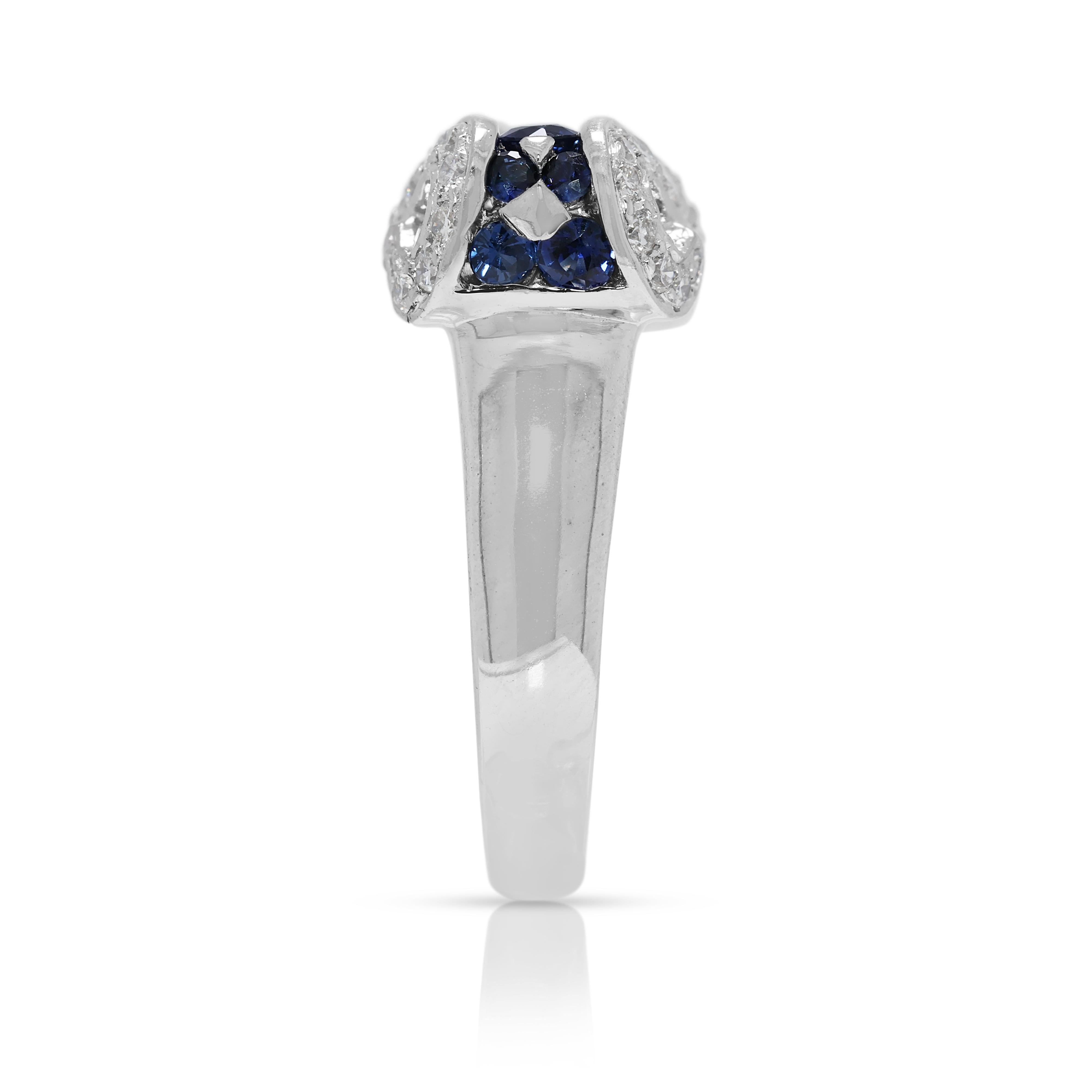 Donna Accattivante anello con zaffiro e diamante naturale da 0,88 carati in oro bianco 18 carati in vendita