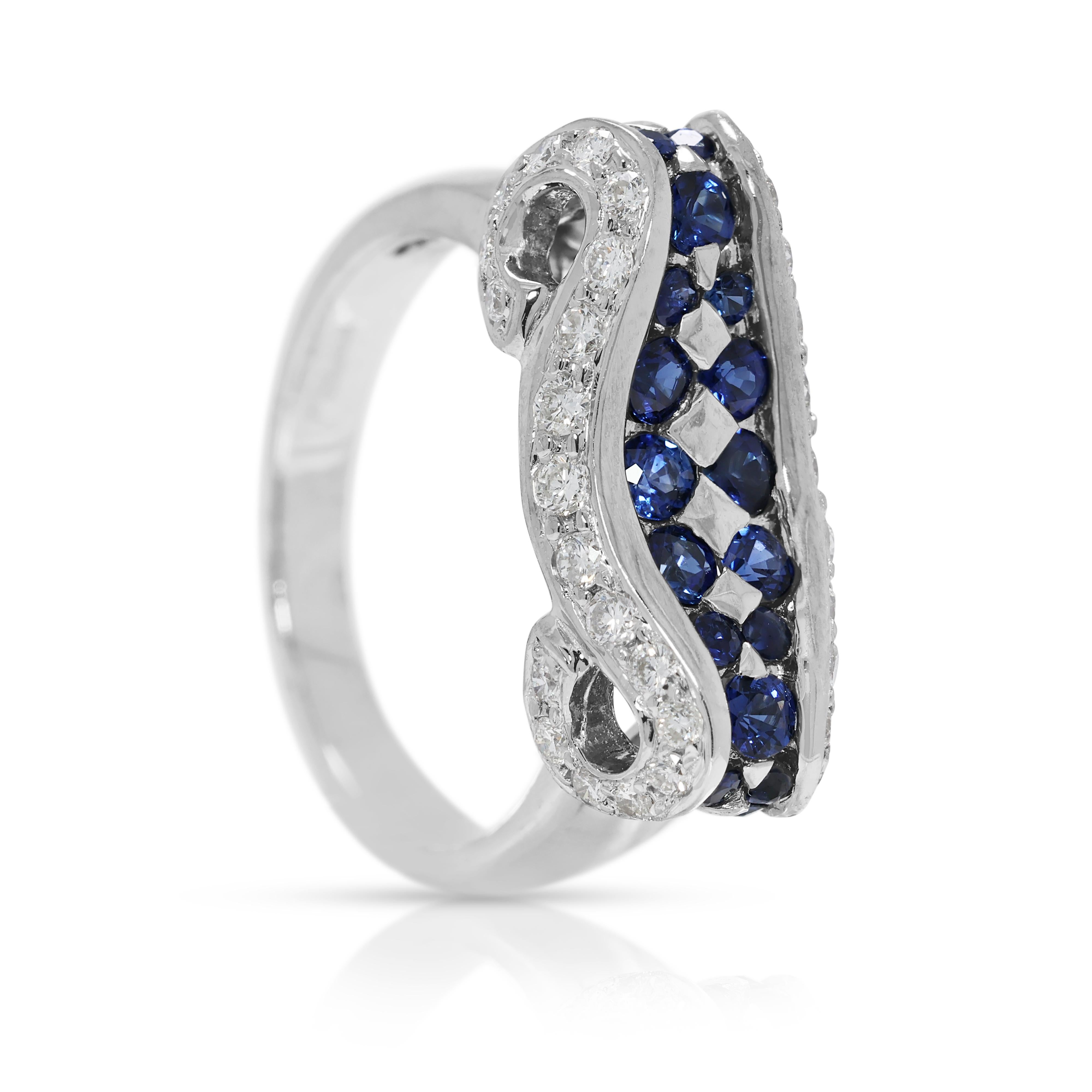 Accattivante anello con zaffiro e diamante naturale da 0,88 carati in oro bianco 18 carati in vendita 1