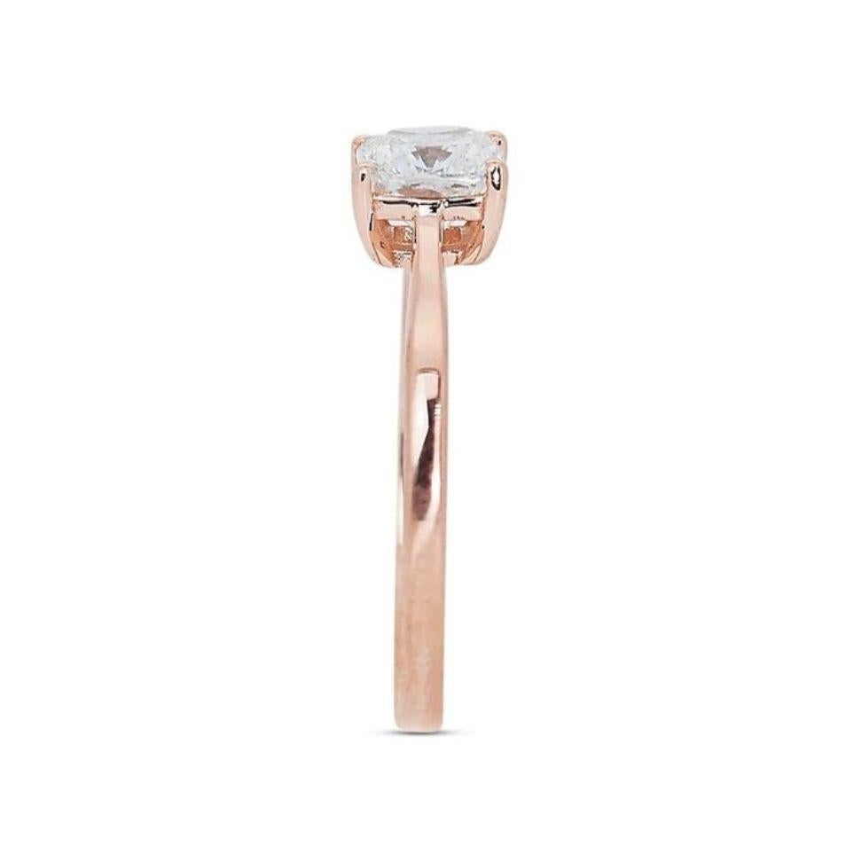 Cushion Cut Captivating 0.9 Carat Cushion Diamond Ring in 18K Rose Gold For Sale