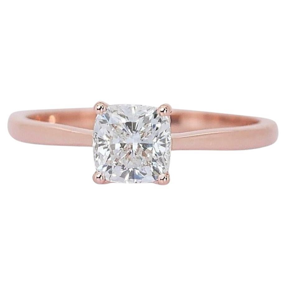 Captivating 0.9 Carat Cushion Diamond Ring in 18K Rose Gold For Sale