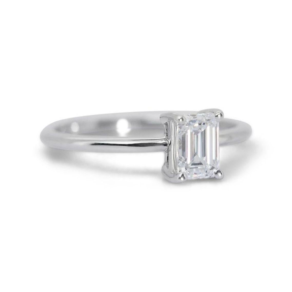 Emerald Cut Captivating 0.9 Carat Emerald Diamond Ring in 18K White Gold For Sale