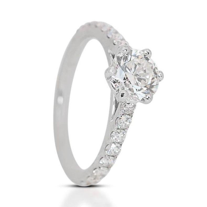 Round Cut Captivating 0.90ct Round Brilliant Diamond Pave Ring in 18K White Gold For Sale