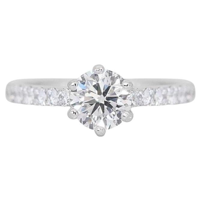 Captivating 0.90ct Round Brilliant Diamond Pave Ring in 18K White Gold