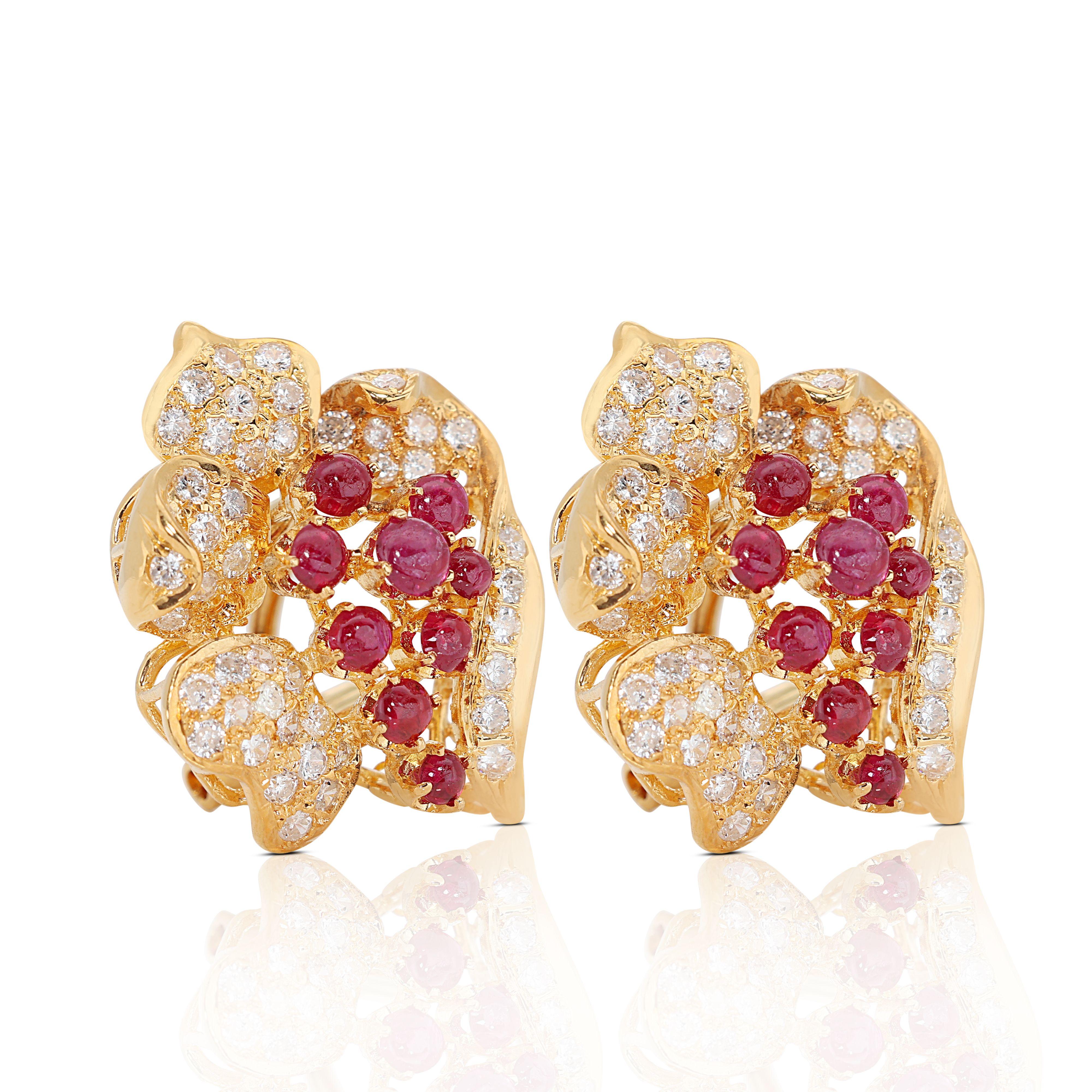 Cabochon Captivating 0.90ct Ruby Earrings set in 18K Yellow Gold For Sale