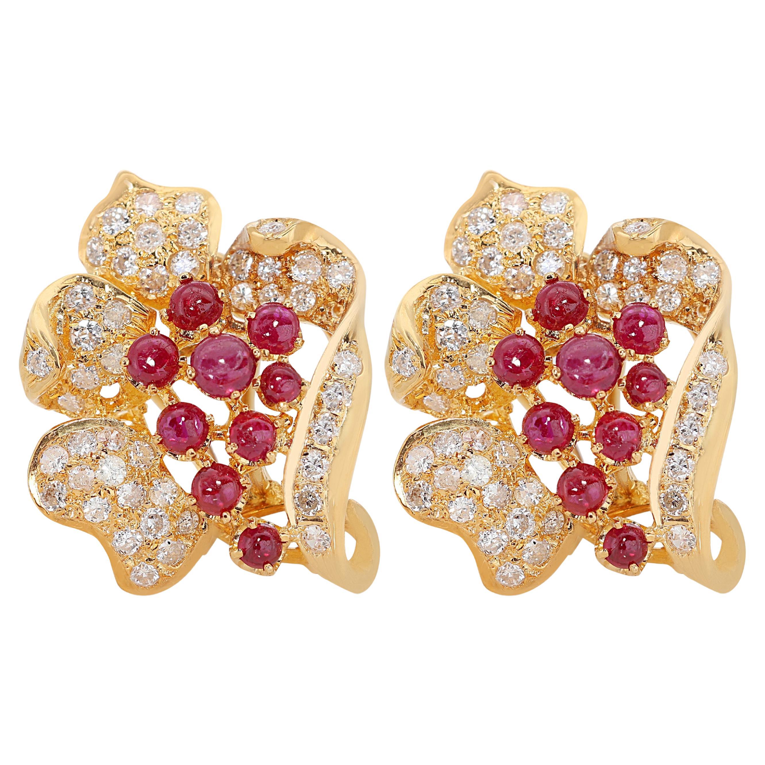Captivating 0.90ct Ruby Earrings set in 18K Yellow Gold For Sale