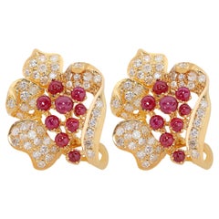 Captivant boucles d'oreilles en or jaune 18 carats et rubis de 0,90 carat