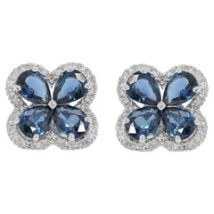 Captivating 1 carat and 45 points Sapphire and Diamond Clover-Shaped Earrings