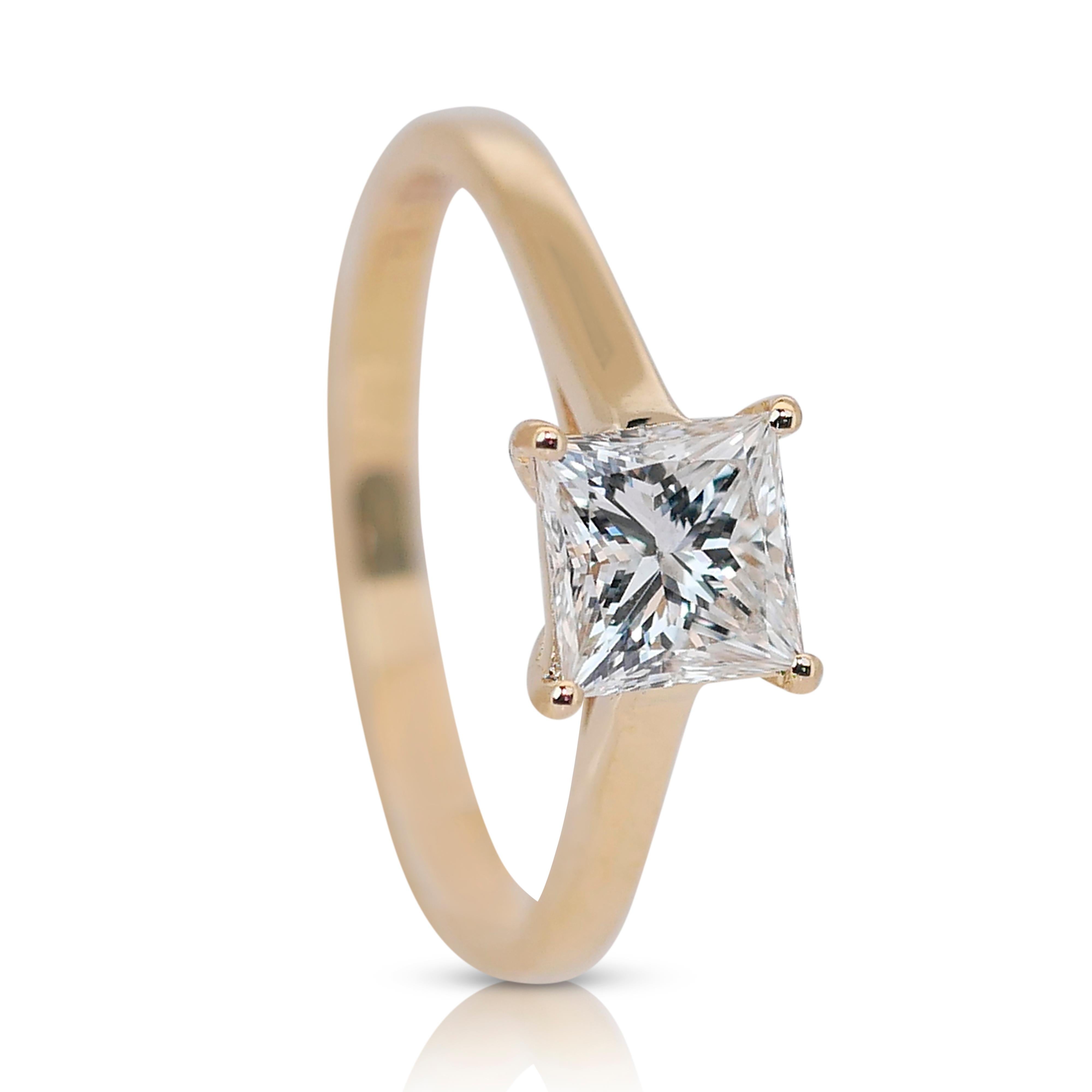 Captivante bague solitaire en or jaune 18k avec 1,00ct de diamant - Certifiée GIA en vente 2
