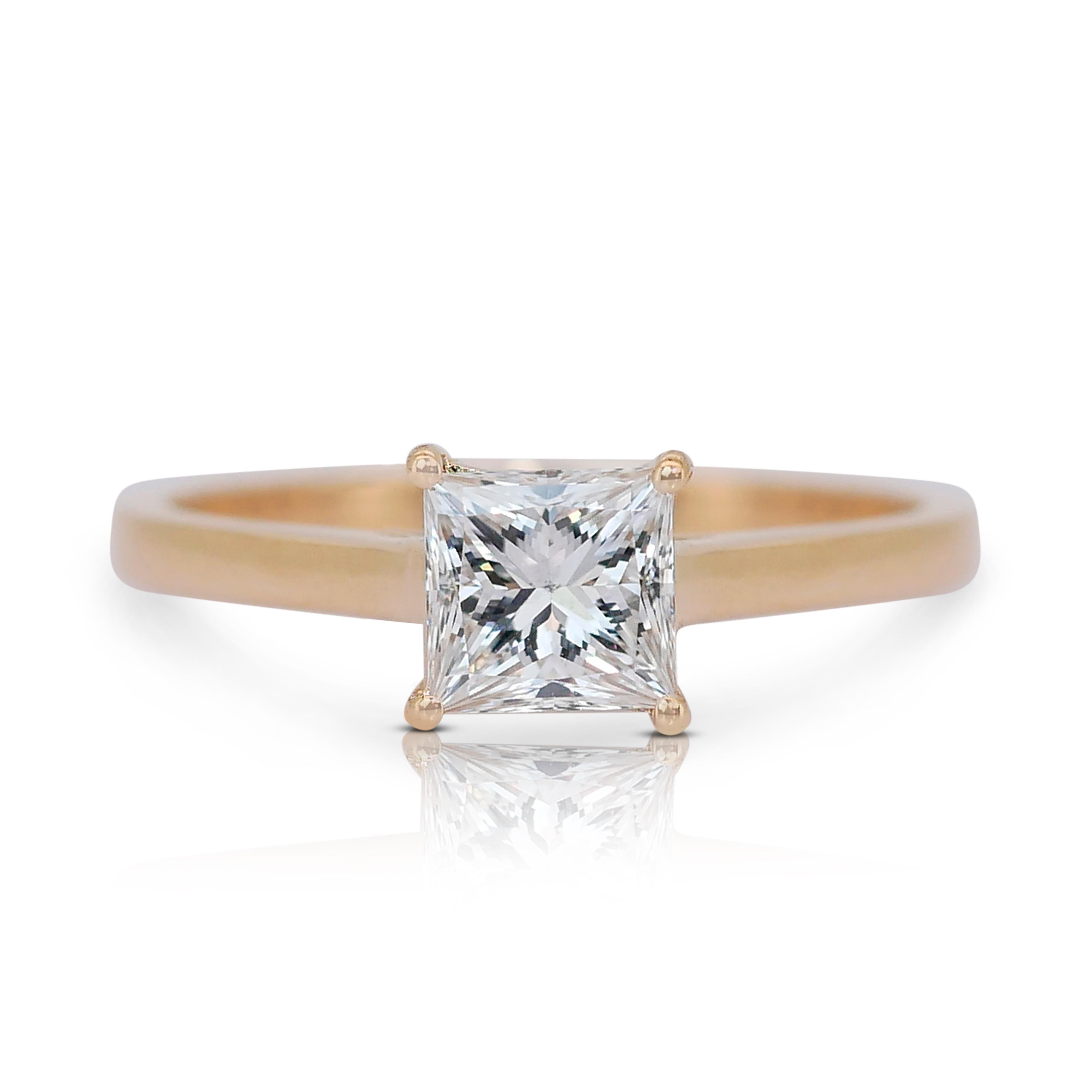 Captivante bague solitaire en or jaune 18k avec 1,00ct de diamant - Certifiée GIA en vente 3