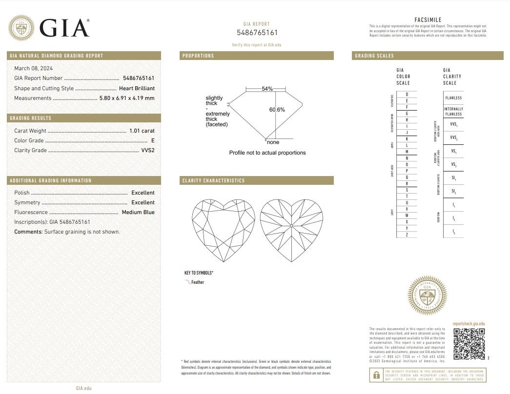Accattivante diamante a forma di cuore con taglio ideale da 1,01 carati - Certificato GIA

Prova il fascino della pura brillantezza con questo squisito diamante a forma di cuore, dal peso di 1,01 carati. Certificato dal GIA, questo diamante è
