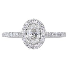 Bague halo en or blanc 18 carats avec diamant ovale de 1,01 ct - Certifiée GIA