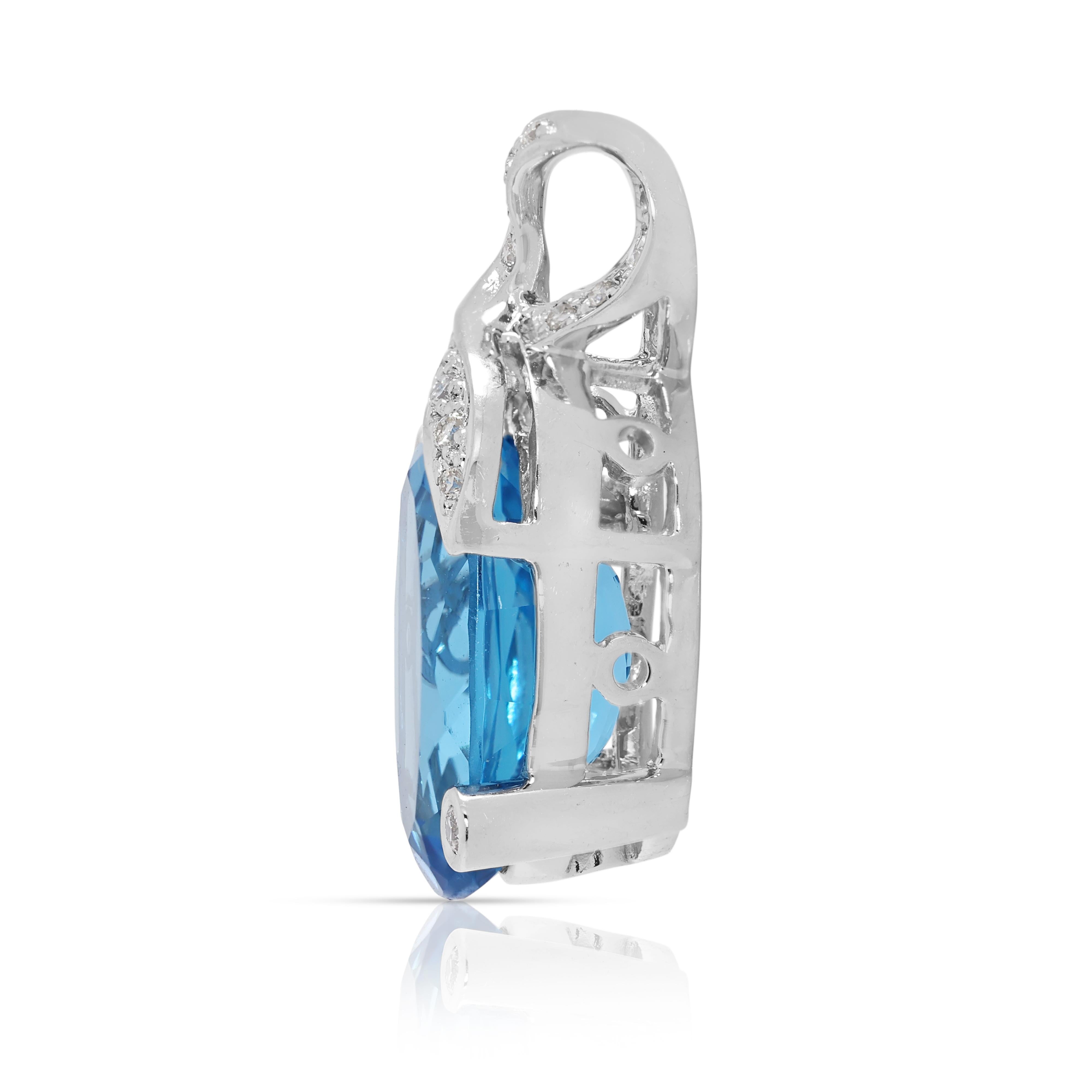 Captivant pendentif en or blanc 18 carats avec topaze bleue et diamant naturel de 10,22 carats Pour femmes en vente