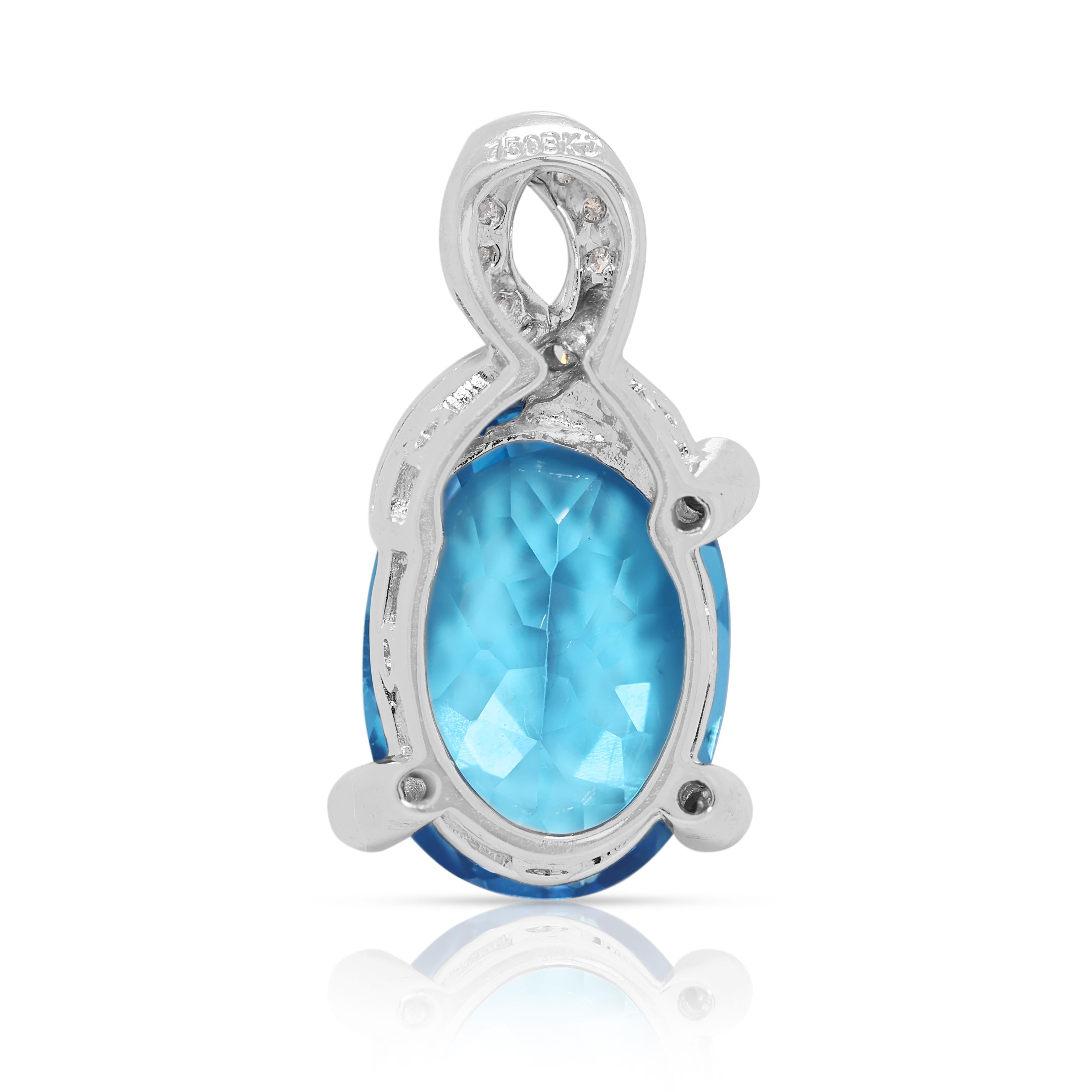 Captivant pendentif en or blanc 18 carats avec topaze bleue et diamant naturel de 10,22 carats en vente 2