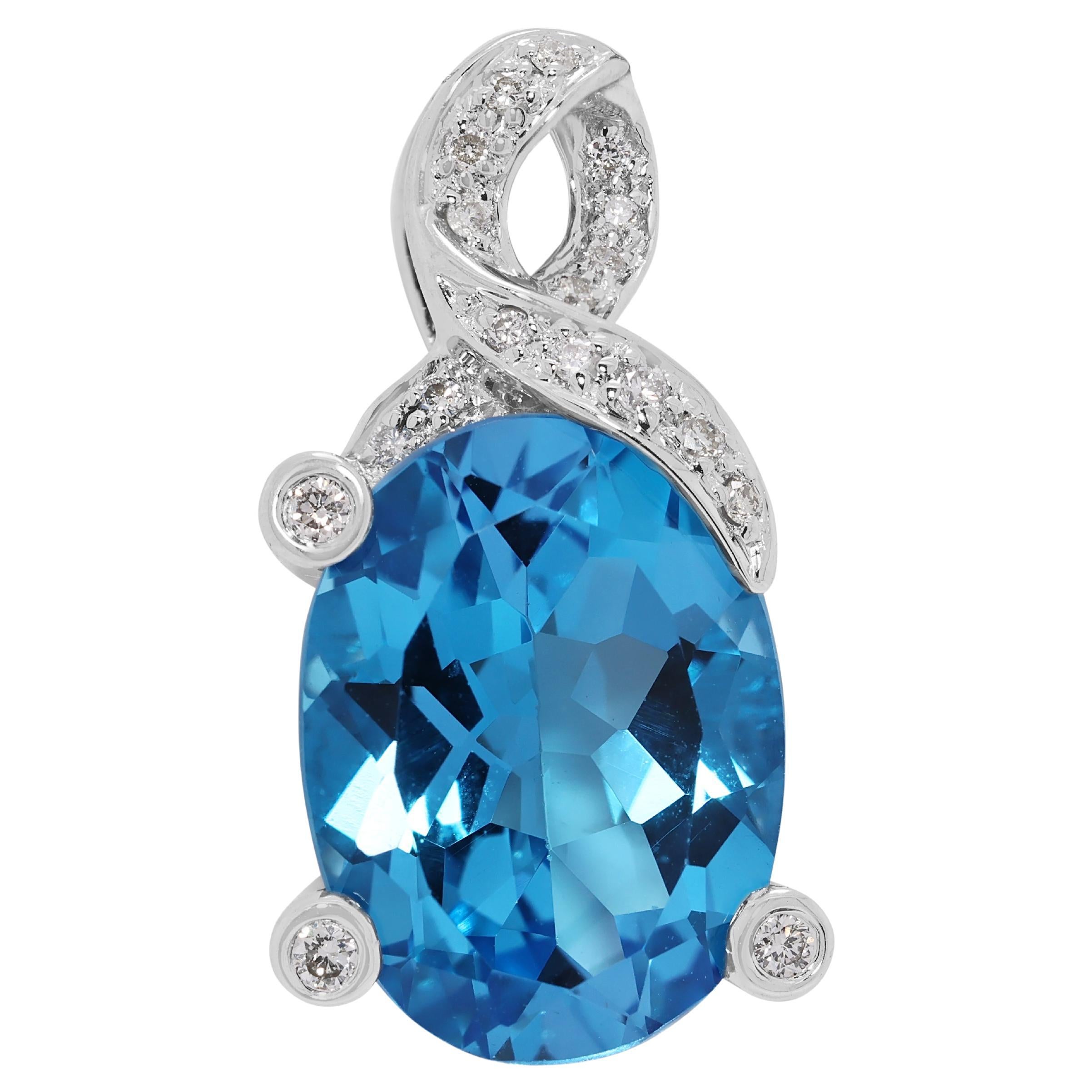 Accattivante ciondolo con topazio blu e diamanti naturali da 10,22 carati in oro bianco 18 carati