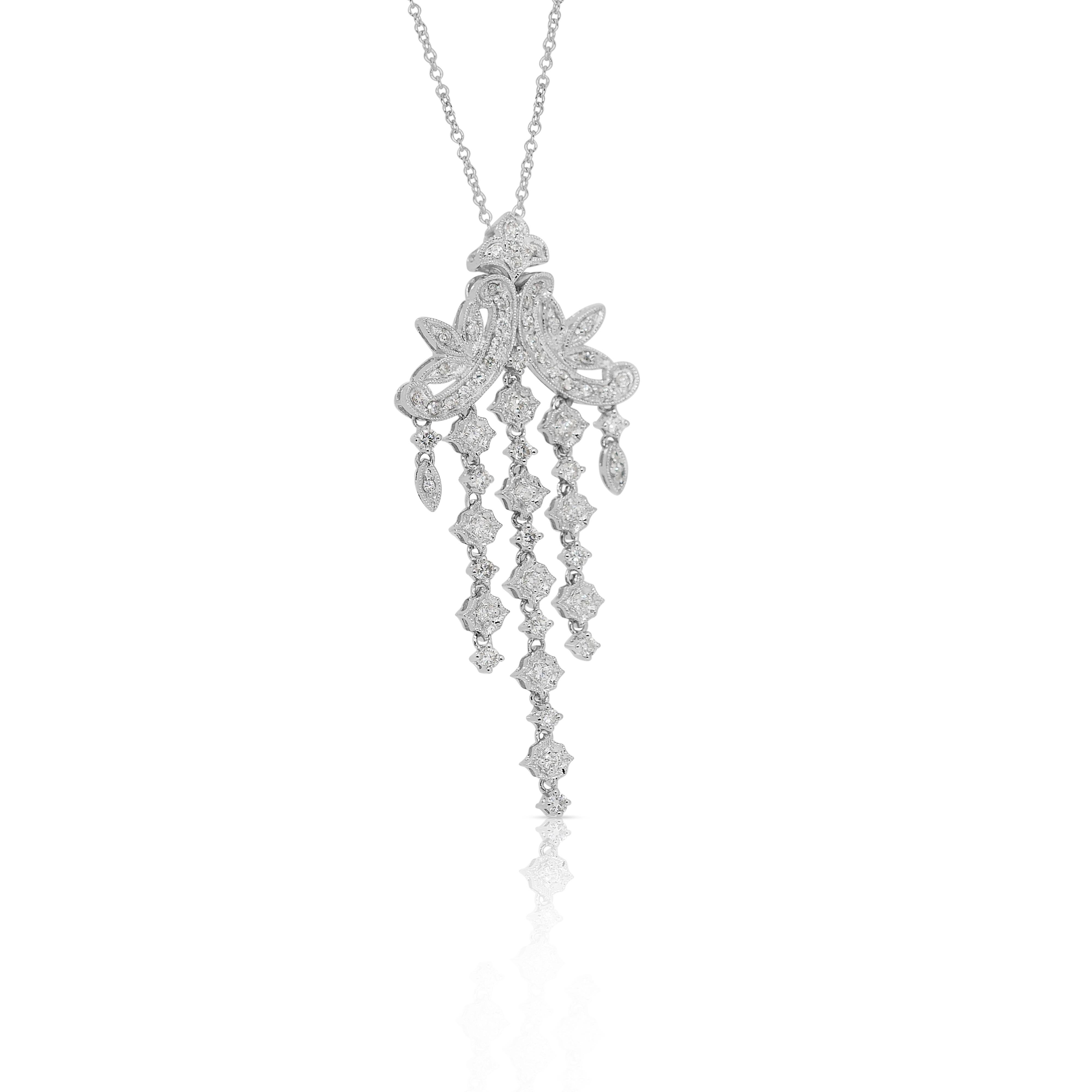 Taille ronde Collier pendentif en or blanc 18 carats de 1,03 ct de diamants captivants - certifié IGI en vente