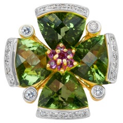 Captivating 10.49ct Peridots, Tourmalines, and Diamonds Cocktail Ring
