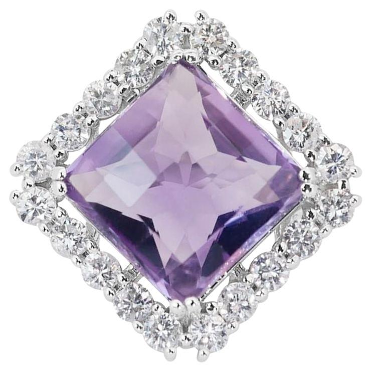 Captivating 10.56 Carat Square Cushion Amethyst Ring  For Sale