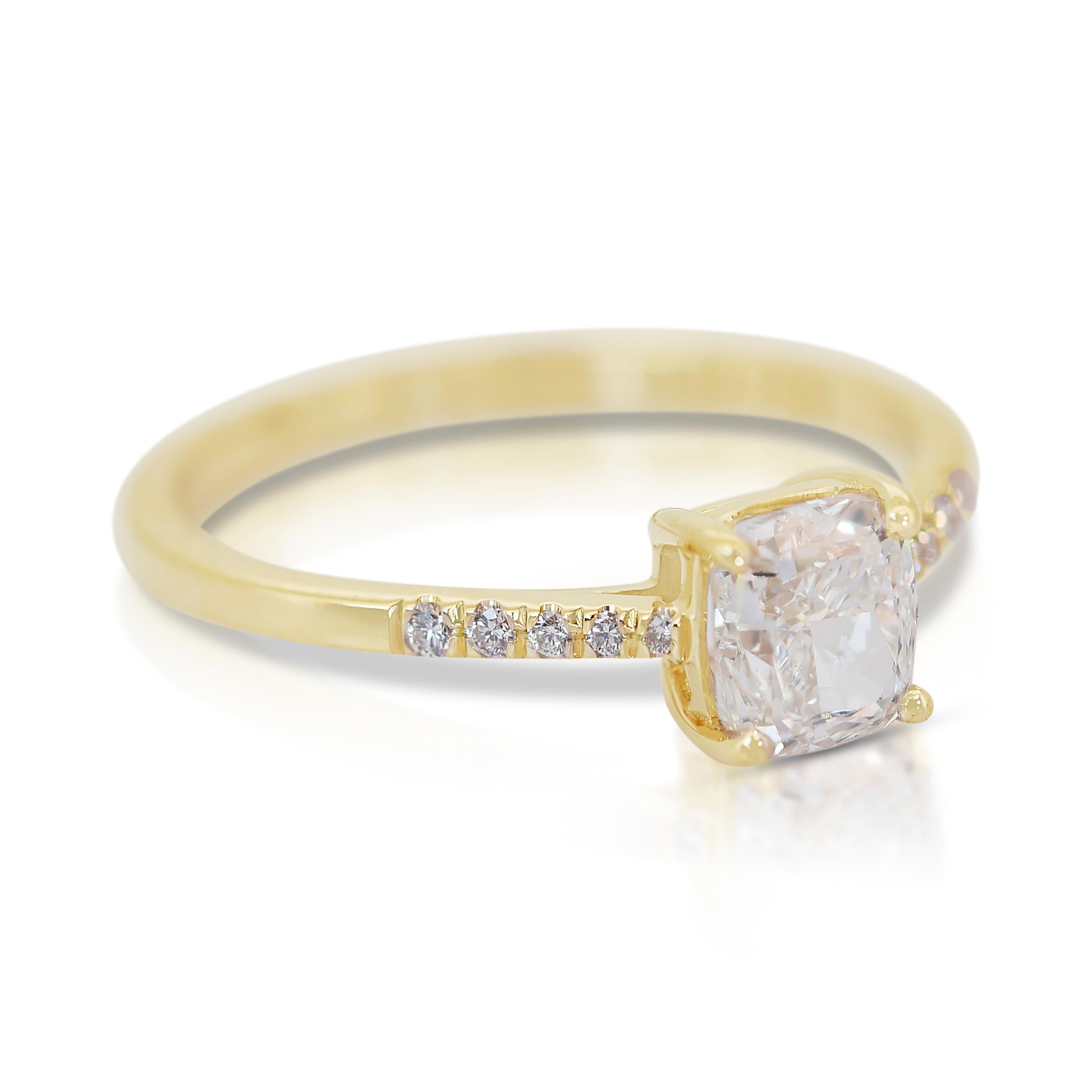 Cushion Cut Captivating 1.06ct Diamonds Pave Ring in 18k Yellow Gold - IGI Certified