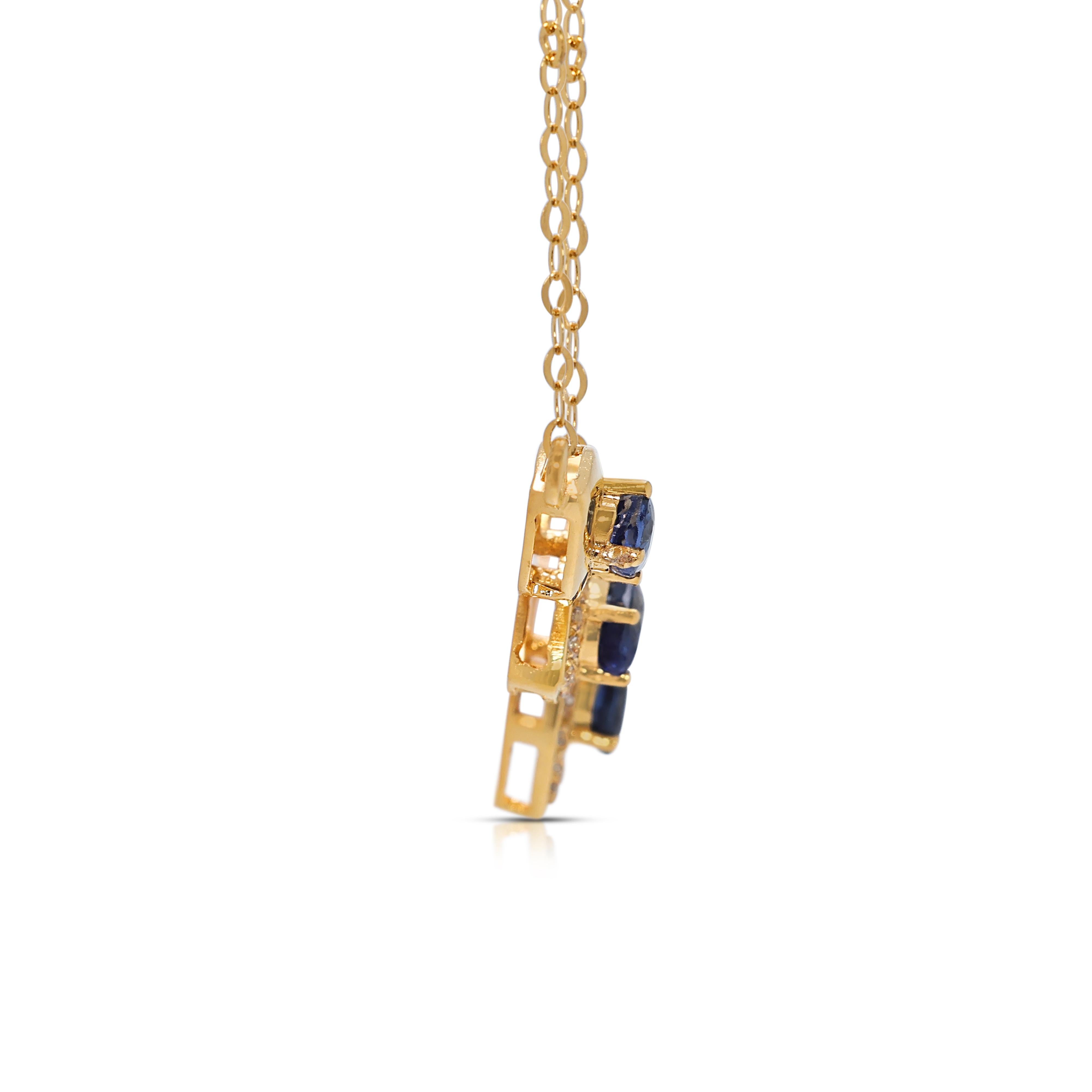 Women's Captivating 1.07ct Blue and White Sapphire Necklace in 18K Yellow Gold