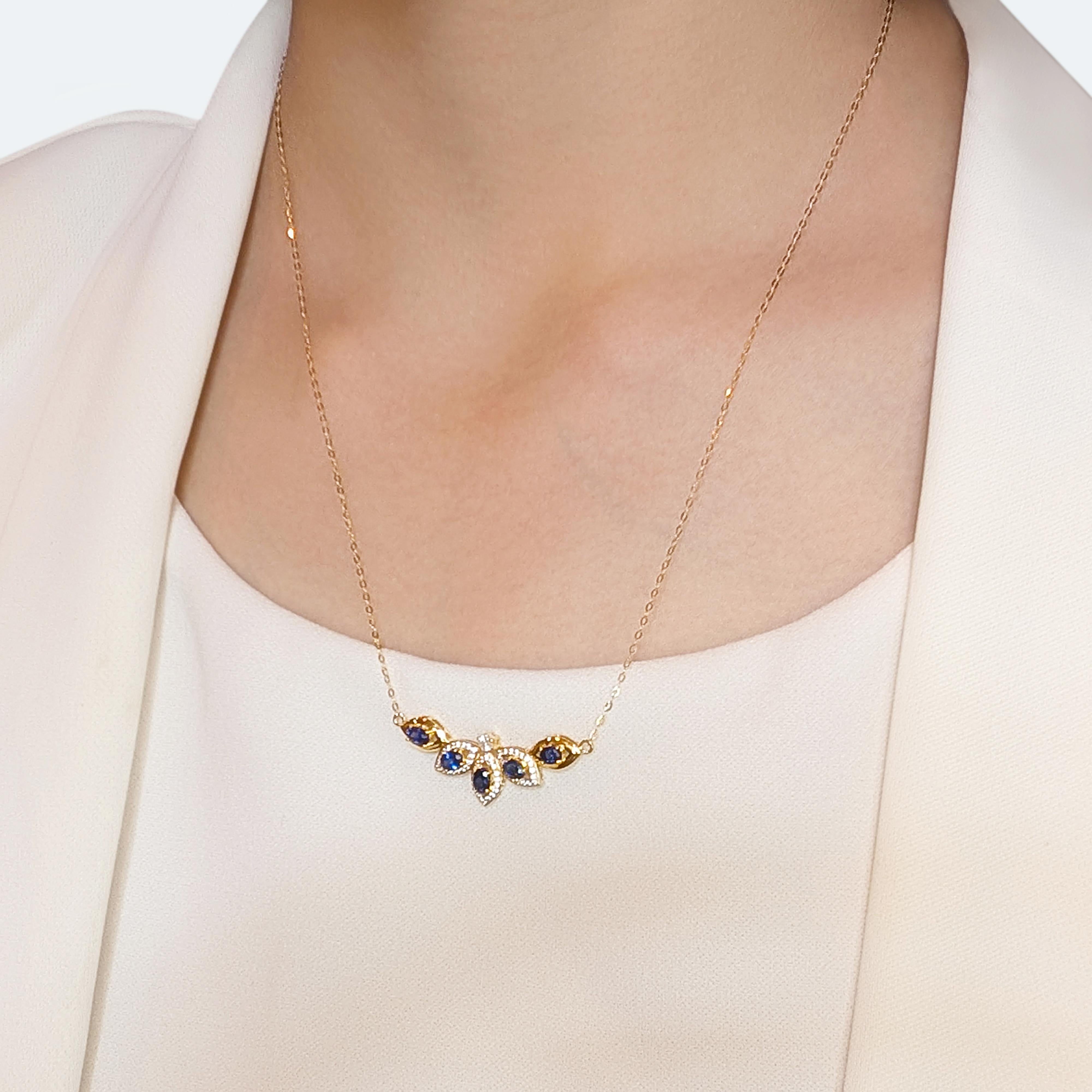 Captivating 1.07ct Blue and White Sapphire Necklace in 18K Yellow Gold 2