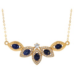 Captivating 1.07ct Blue and White Sapphire Necklace in 18K Yellow Gold
