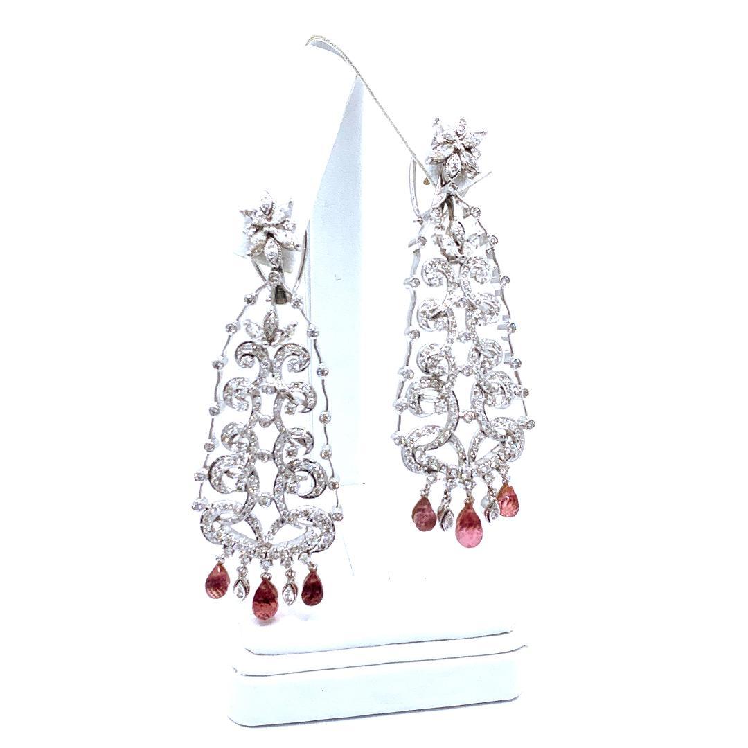 Women's 10.80 Carat Diamond and Pink Sapphire Christmas Tree Design Chandelier Earrings For Sale