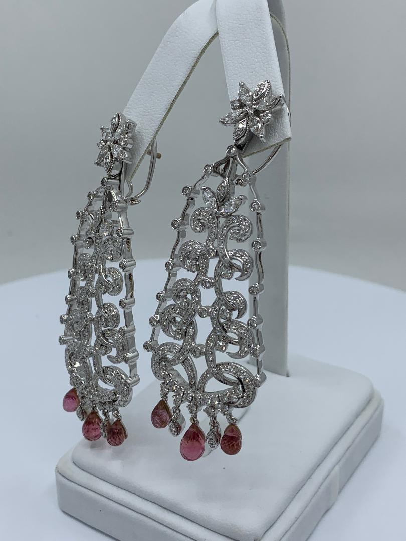 10.80 Carat Diamond and Pink Sapphire Christmas Tree Design Chandelier Earrings For Sale 1