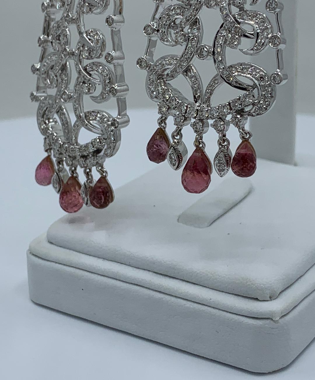 10.80 Carat Diamond and Pink Sapphire Christmas Tree Design Chandelier Earrings For Sale 2