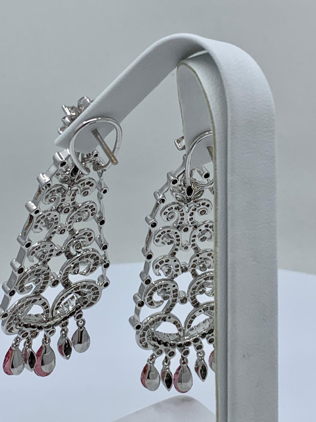 10.80 Carat Diamond and Pink Sapphire Christmas Tree Design Chandelier Earrings For Sale 3