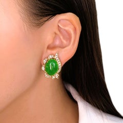 Captivating 1.12ct Green Jade and Diamond Earrings in 18k Yellow Gold