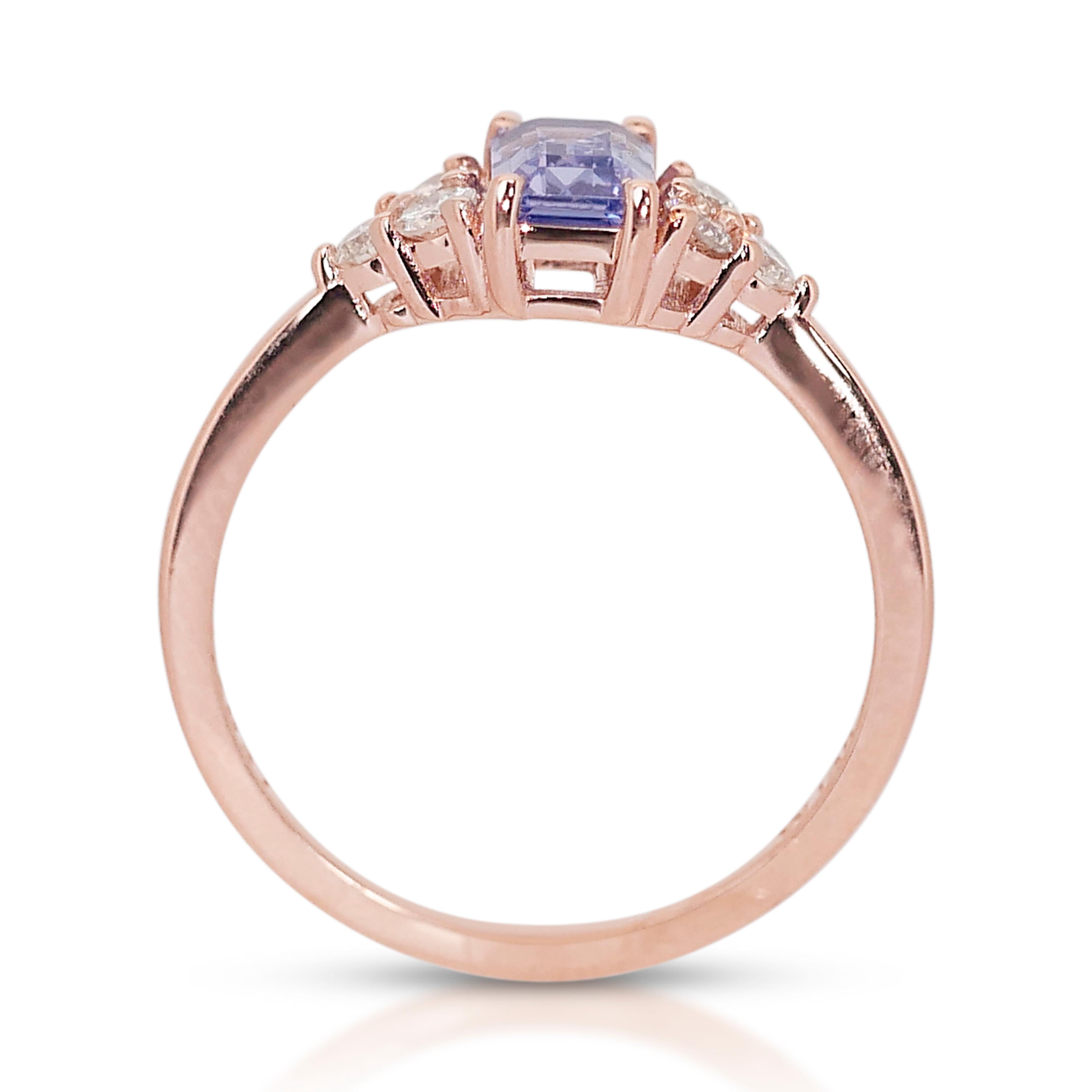 Captivating 1.14 ct Tanzanite and Diamond Pave Ring in 14k Rose Gold - IGI  For Sale 2