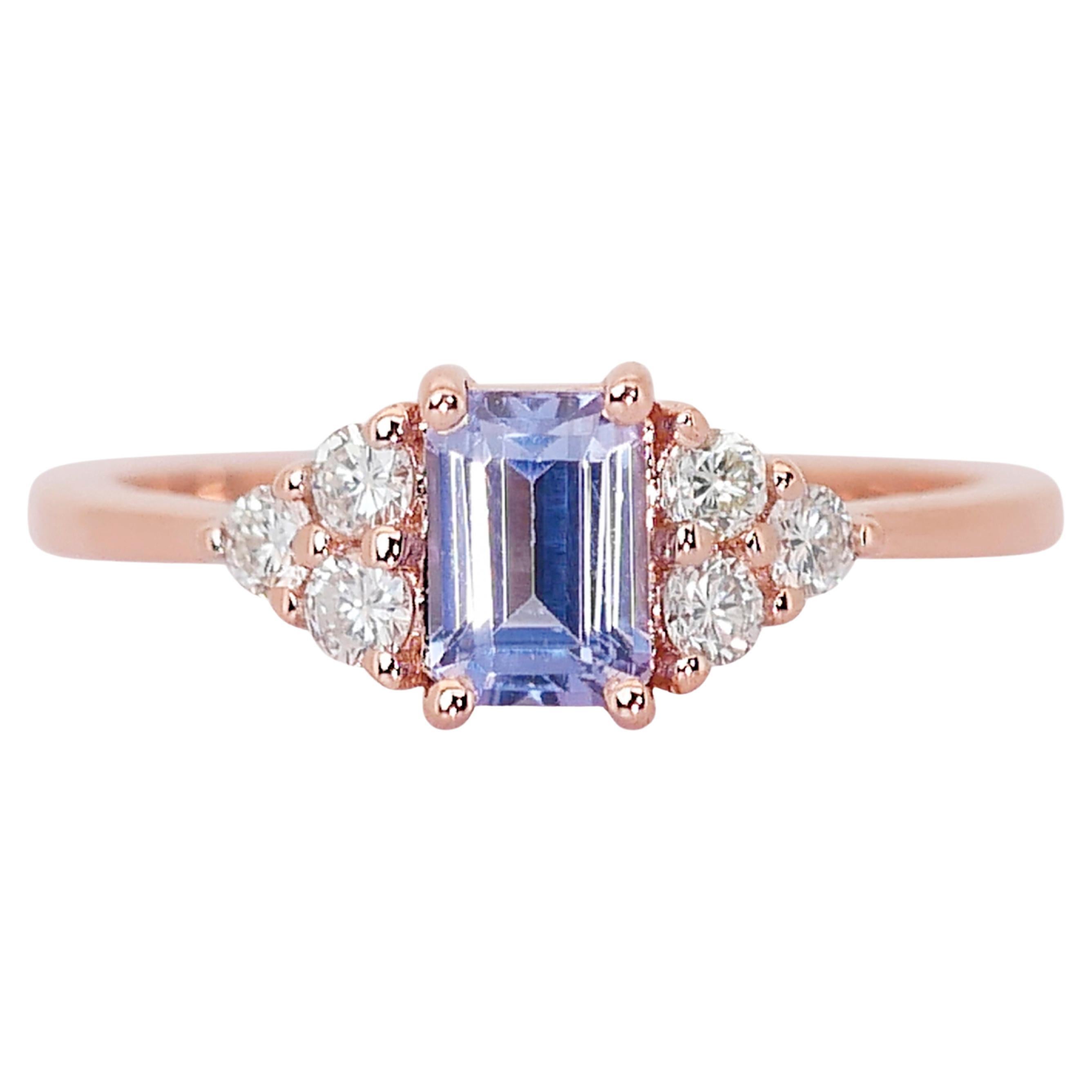 Captivating 1.14 ct Tanzanite and Diamond Pave Ring in 14k Rose Gold - IGI  For Sale