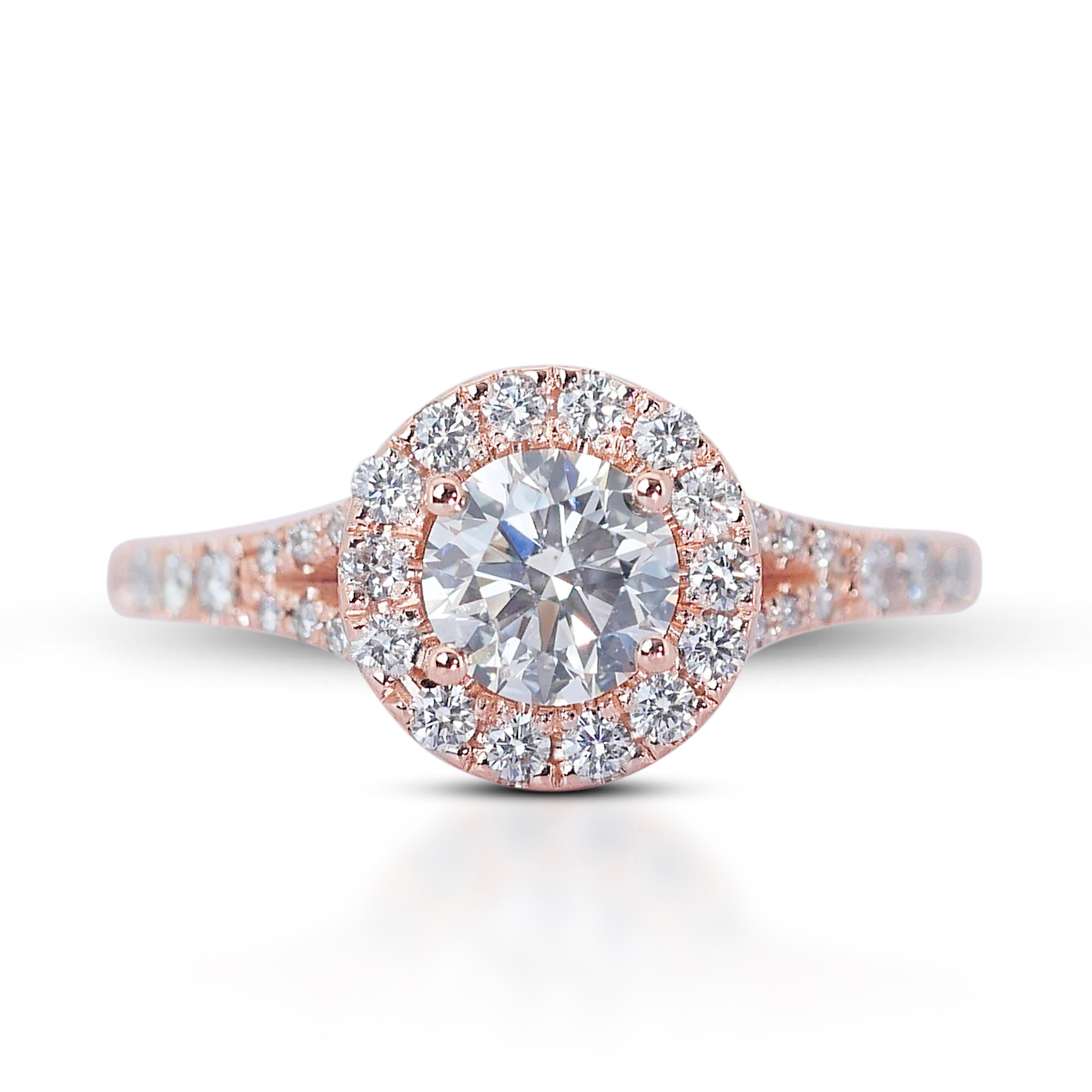 Captivating 1.14ct Triple Excellent Ideal Cut Diamonds Halo Ring - GIA Certified For Sale 3