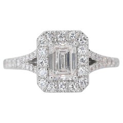 Captivating 1.15ct Emerald-Cut Diamond Halo Ring in 18k White Gold - GIA 