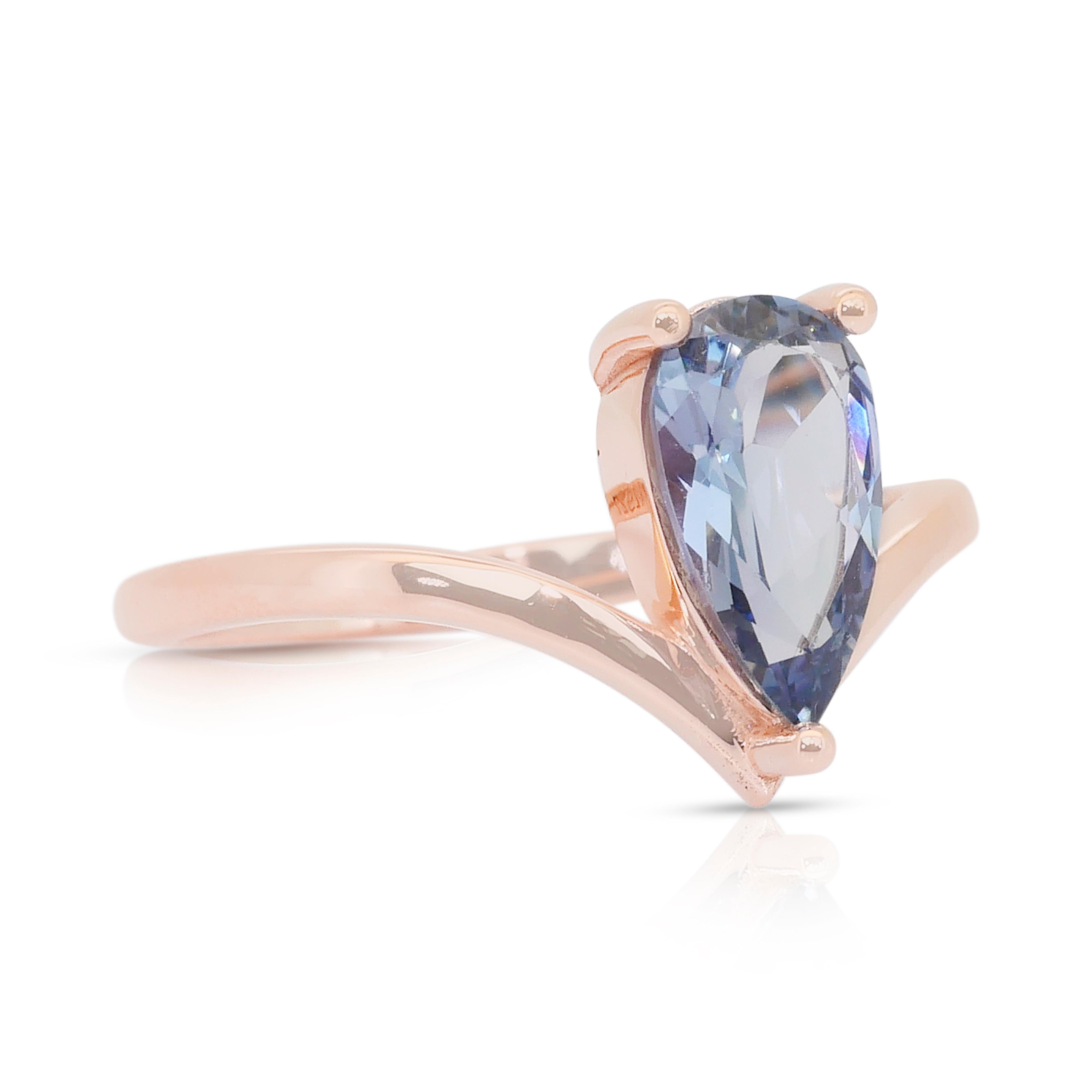 Fesselnder 1,21ct Tansanit Solitaire Ring in 18k Rose Gold - IGI zertifiziert (Tropfenschliff) im Angebot