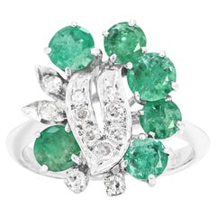 Captivating 1.22ct Emeralds and Diamonds Cocktail Ring in 14k White Gold