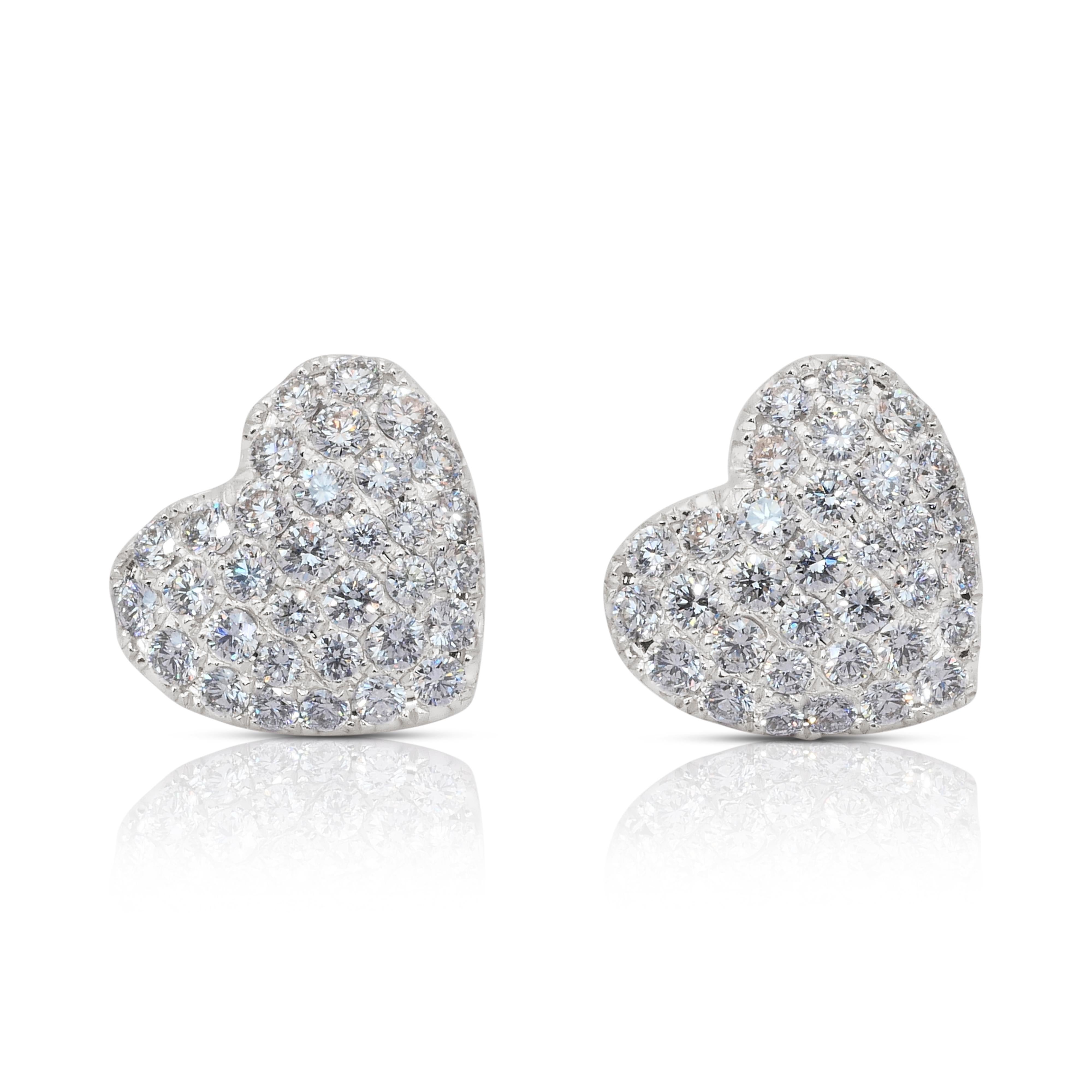 Taille ronde Boucles d'oreilles captivantes en or blanc 18 carats avec 1,23 ct de diamants - certifiées IGI en vente