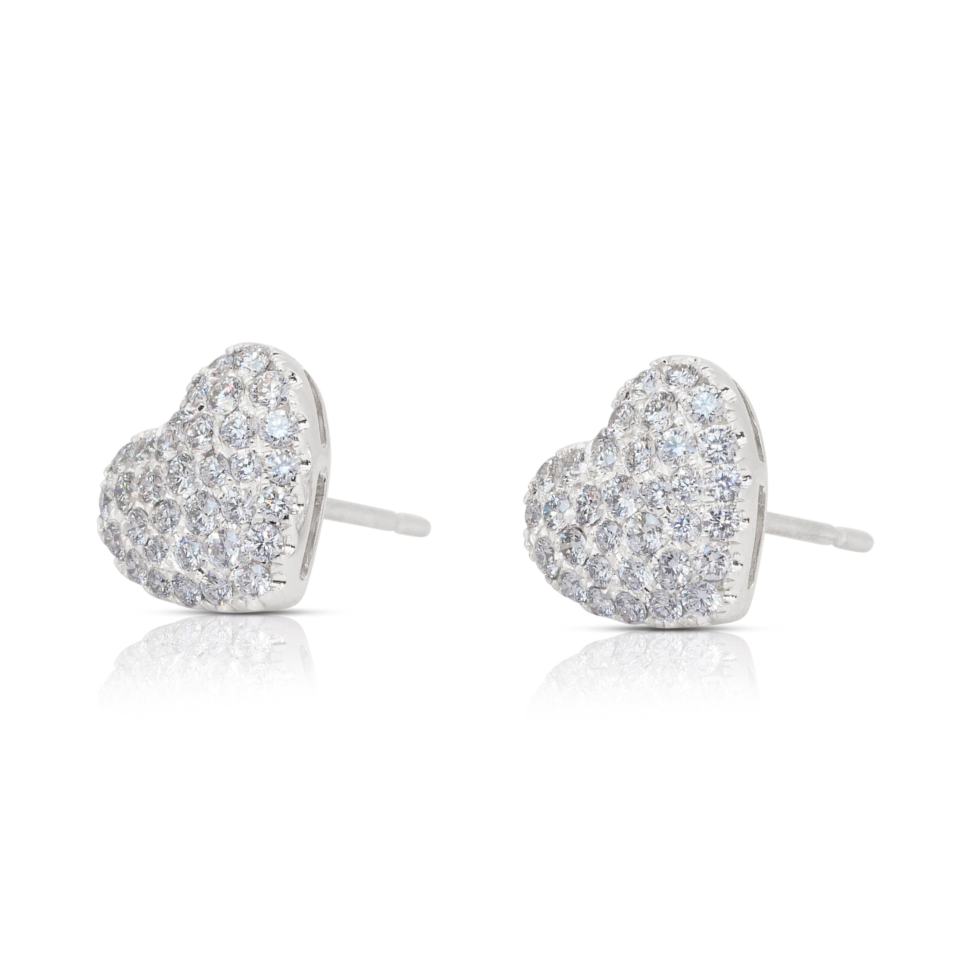 Boucles d'oreilles captivantes en or blanc 18 carats avec 1,23 ct de diamants - certifiées IGI Neuf - En vente à רמת גן, IL