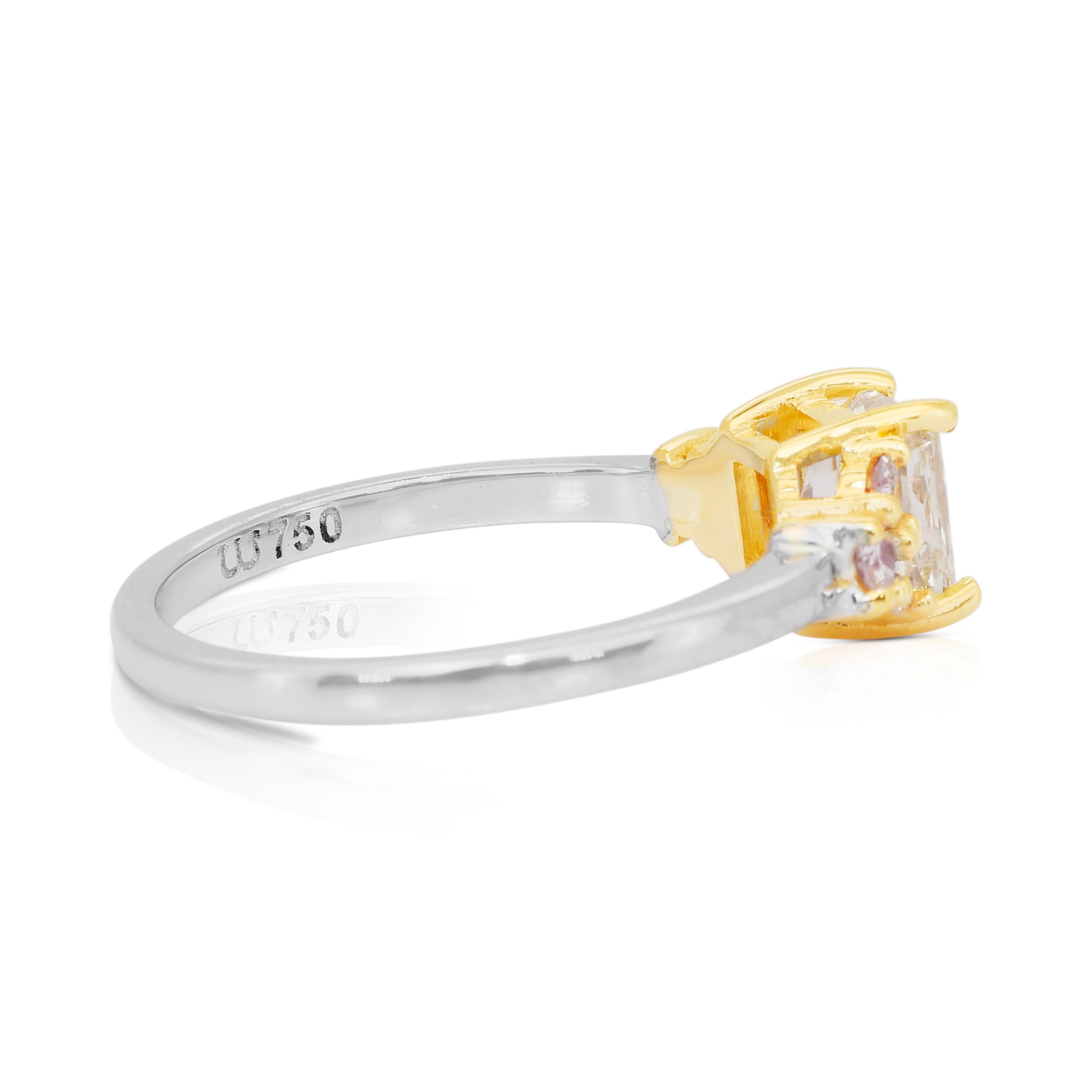 Fesselnder 1,24ct Diamanten Ring in 18k Weiß- und Gelbgold - IGI zertifiziert (Carréeschliff) im Angebot