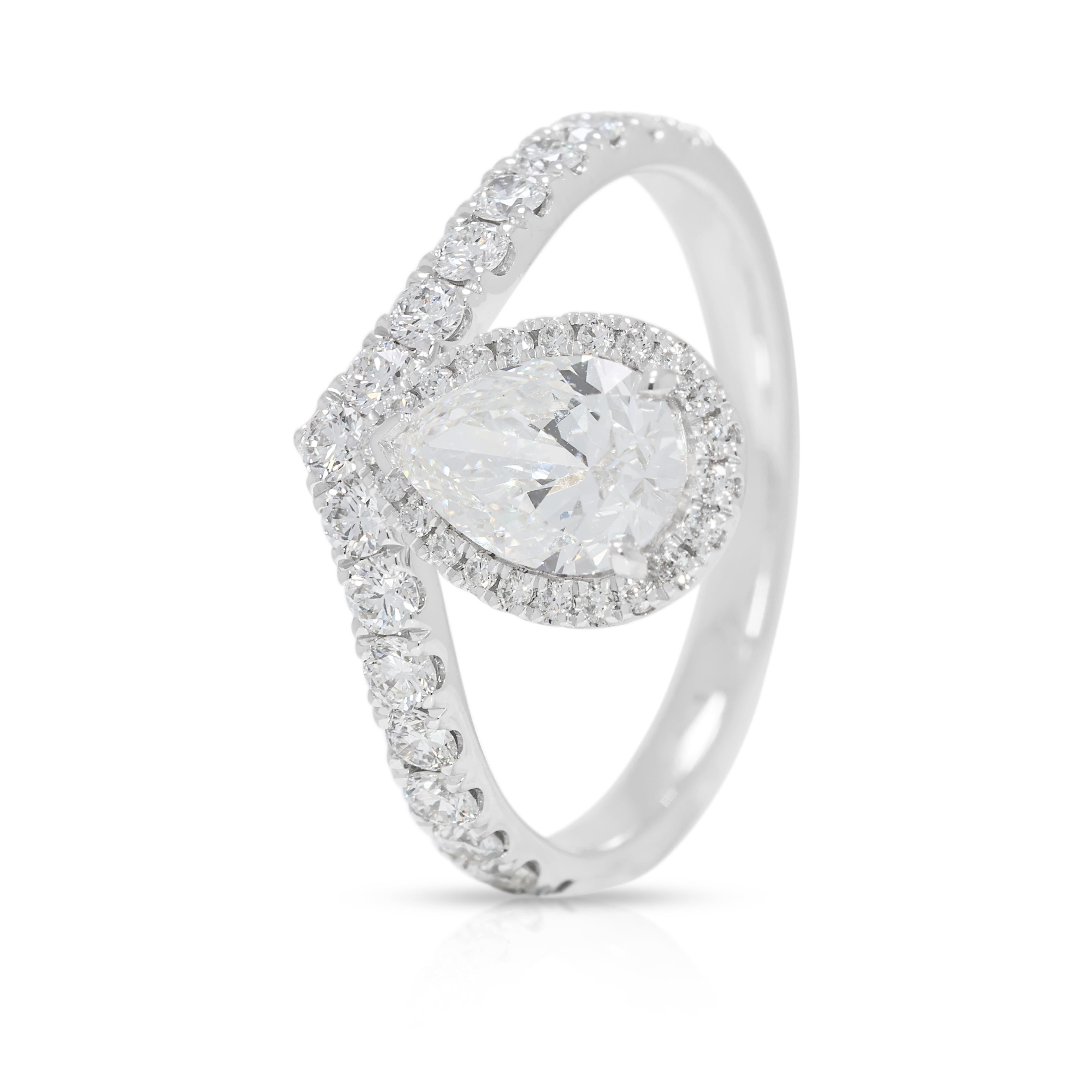 Captivating 1.24ct Natural Diamond Pear Halo Platinum Ring For Sale 1