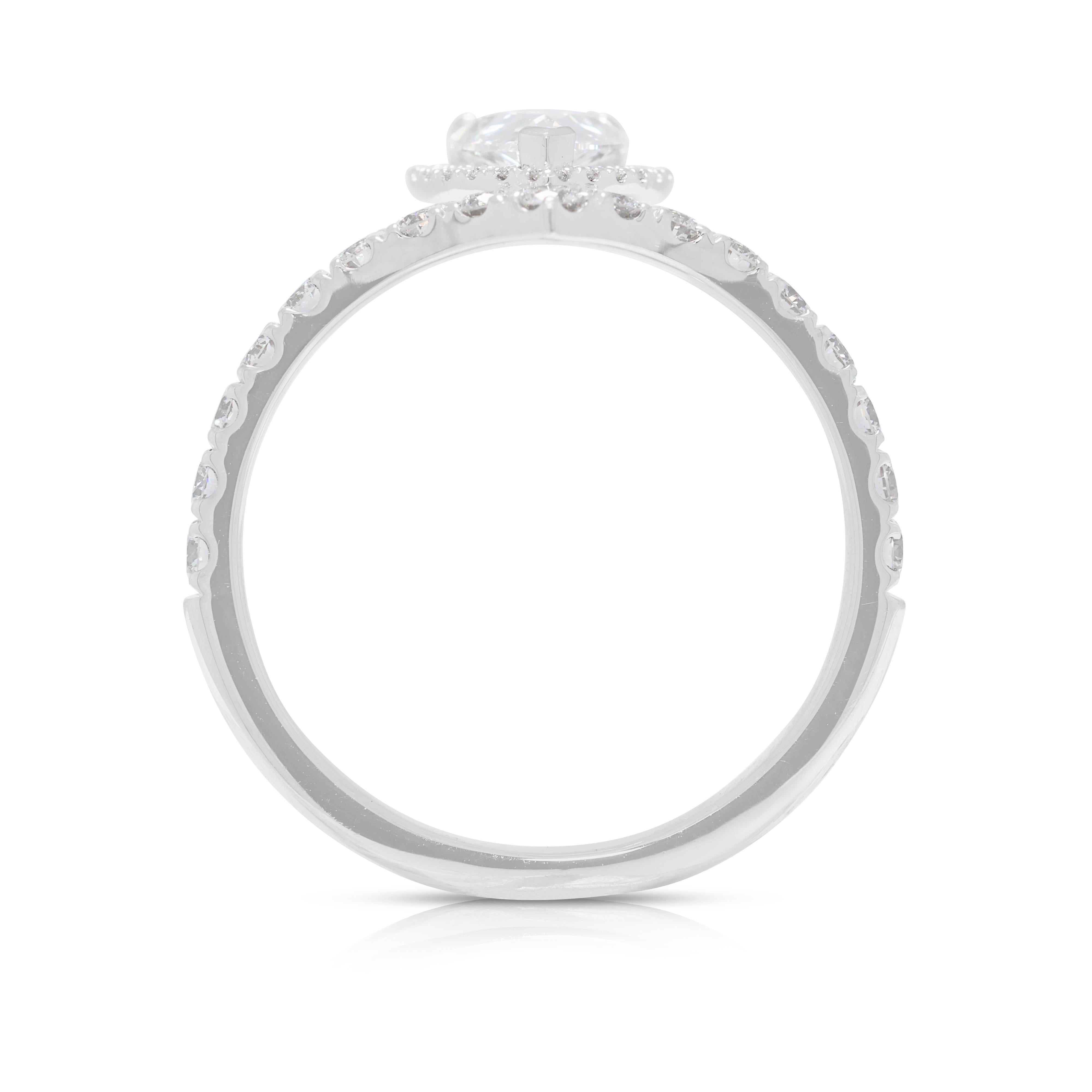 Captivating 1.24ct Natural Diamond Pear Halo Platinum Ring For Sale 3