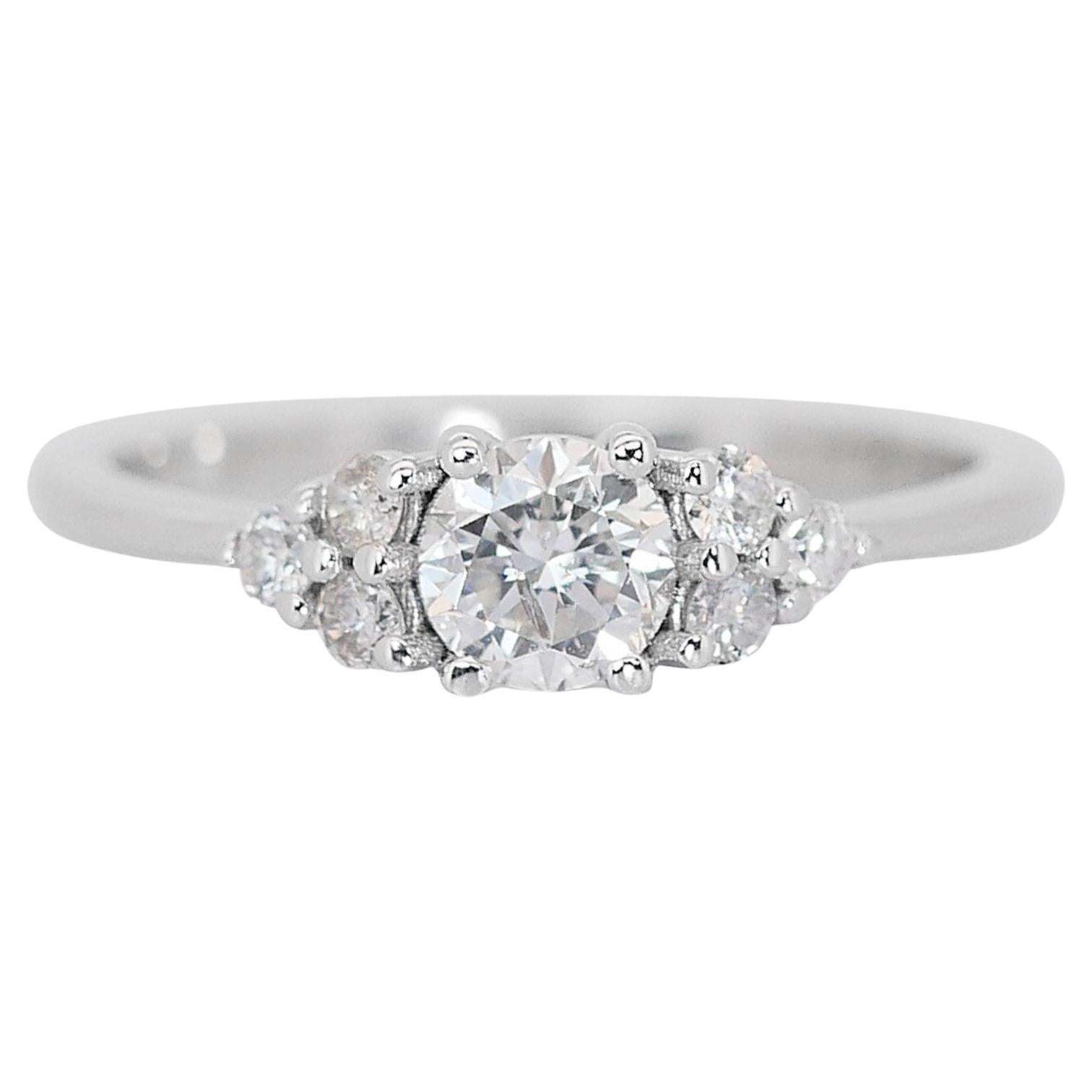 Captivant bague à 7 pierres en or blanc 18 carats avec diamants 1,25 carat, certifiée GIA