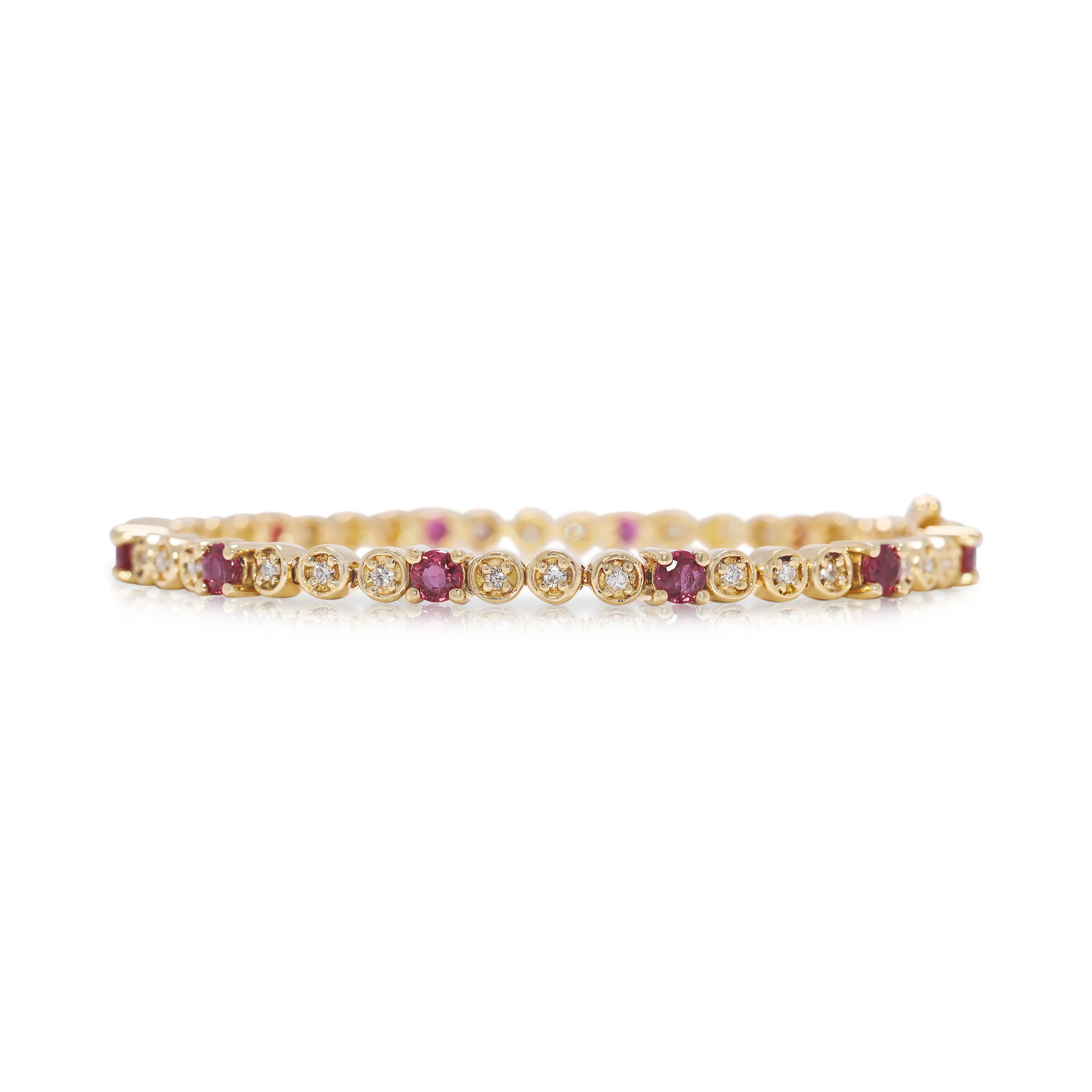 Women's Captivating 1.26ct Ruby and Natural Diamond Tennis Bracelet in 18K Yellow Gold For Sale