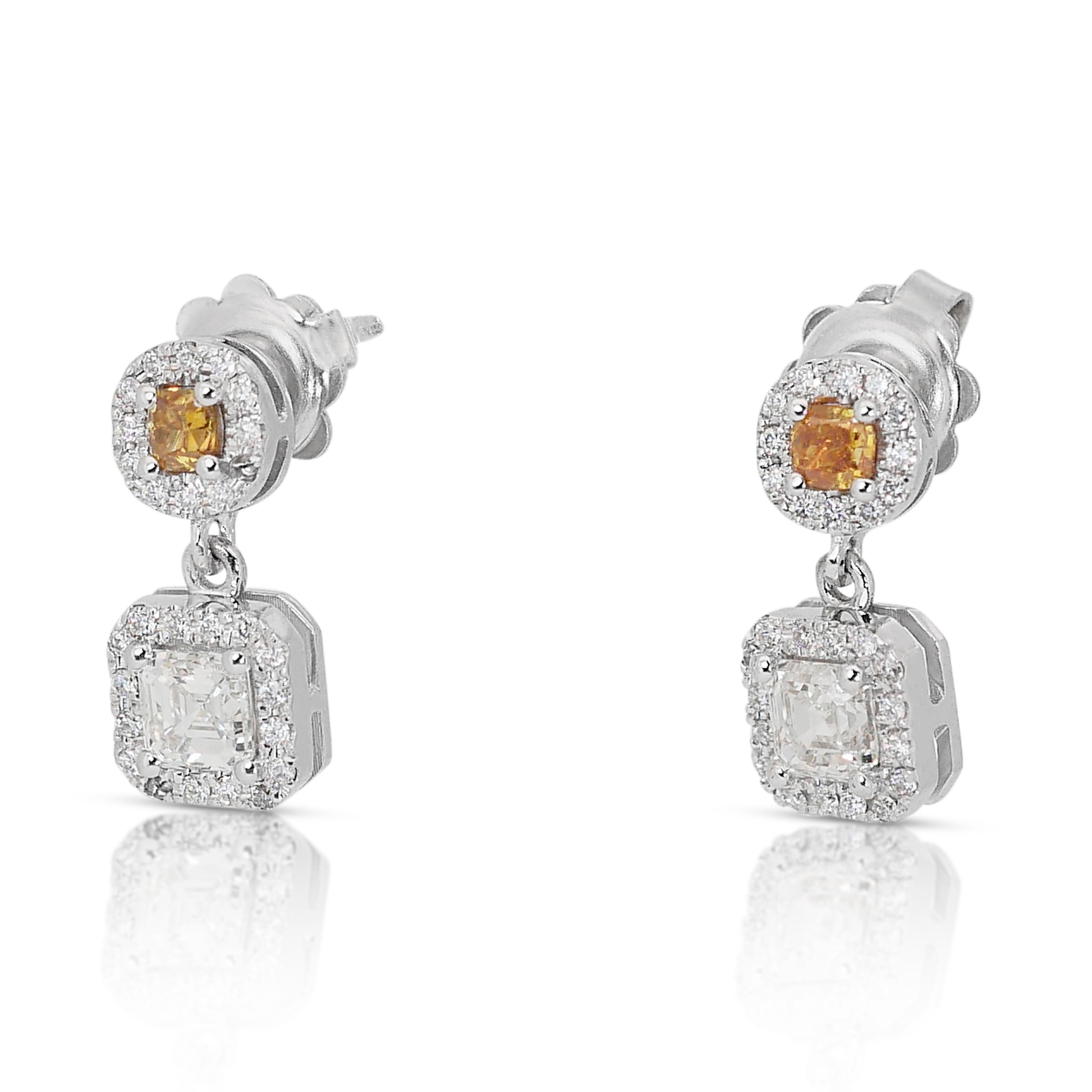 Square Cut Captivating 1.27ct Diamonds Drop Earrings in 14k White Gold - IGI Certified