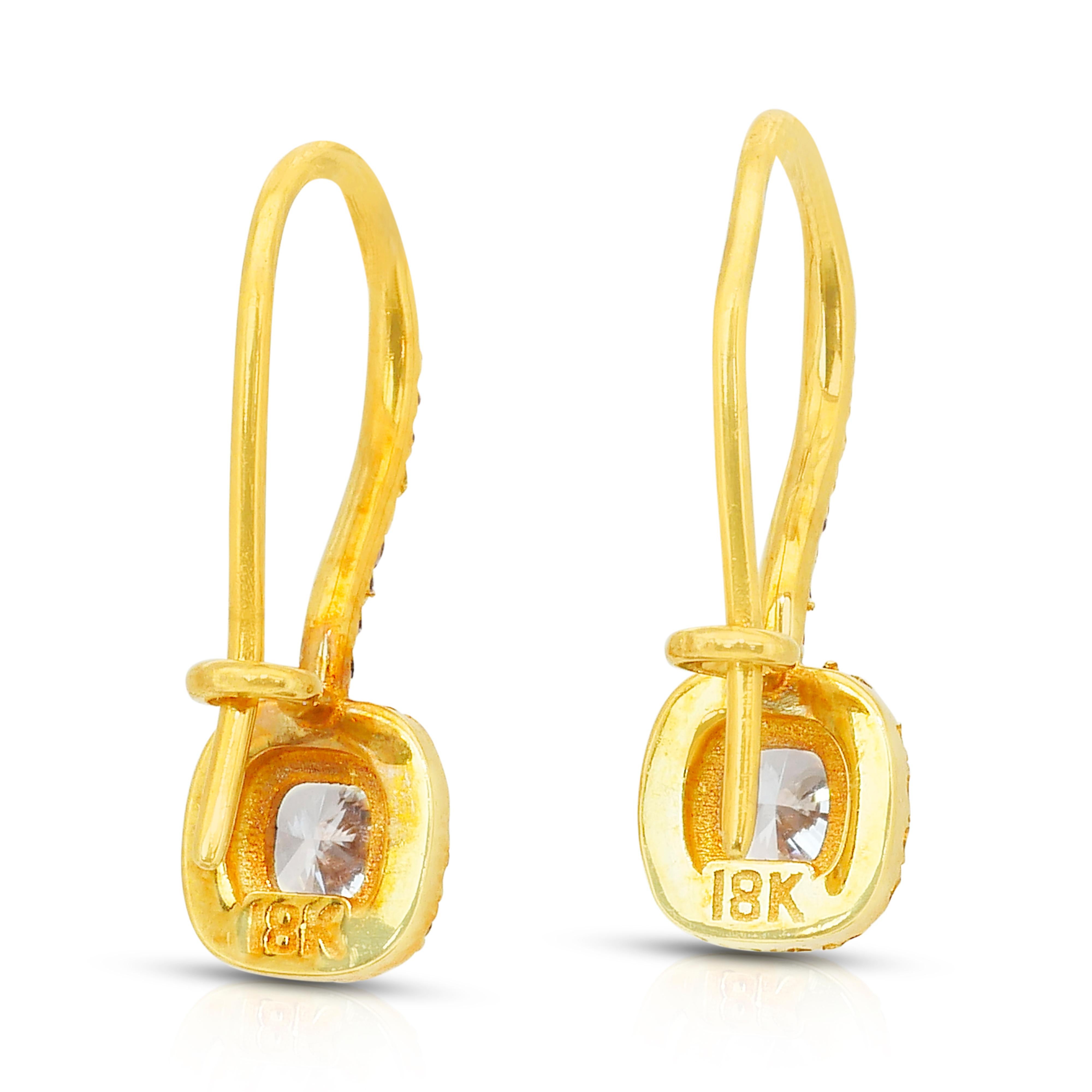 Boucles d'oreilles pendantes en or jaune 18 carats de 1,28 ct de diamants - certifiées GIA en vente 1