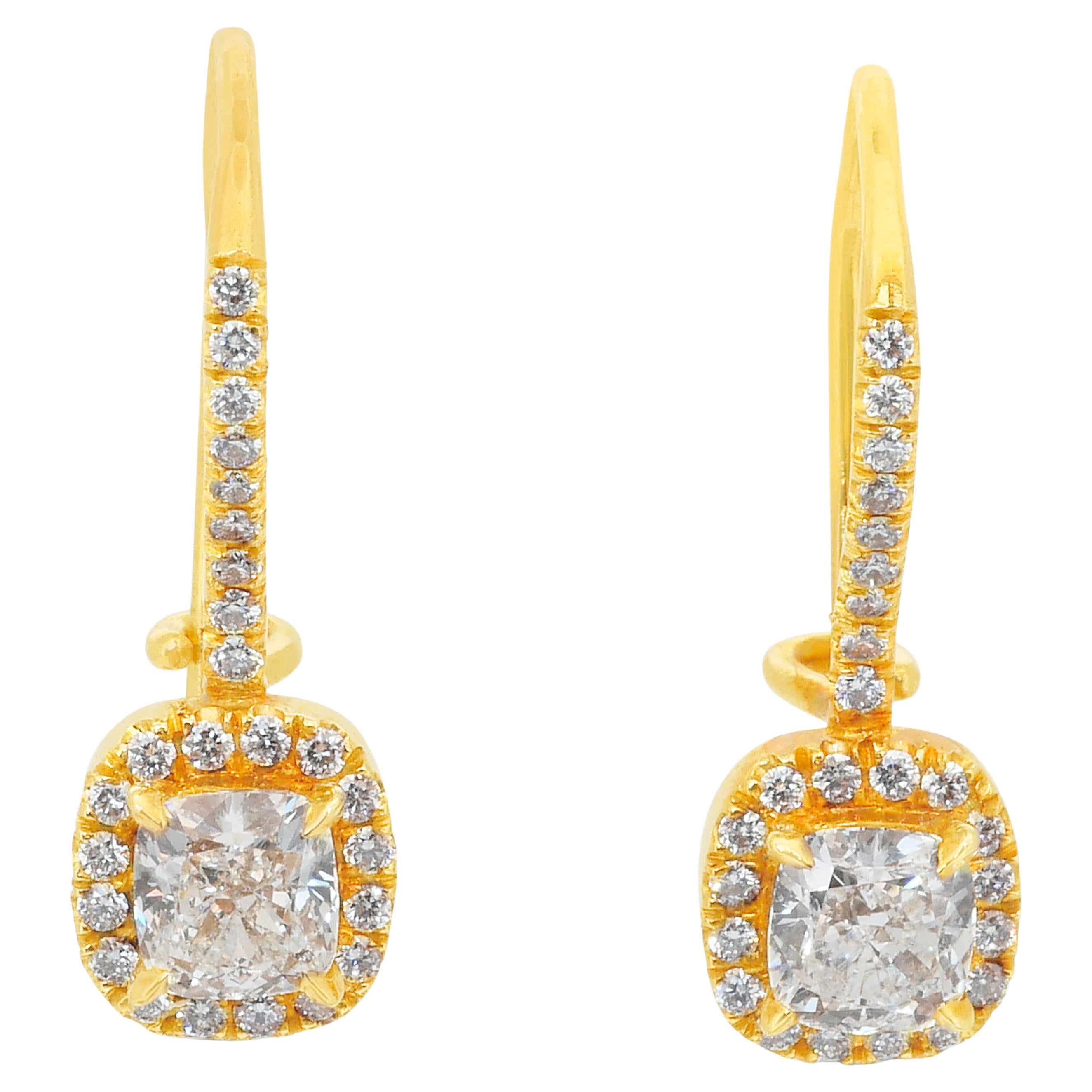 Accattivanti orecchini a goccia con 1,28 carati di diamanti in oro giallo 18 carati - certificati GIA