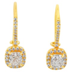 Accattivanti orecchini a goccia con 1,28 carati di diamanti in oro giallo 18 carati - certificati GIA