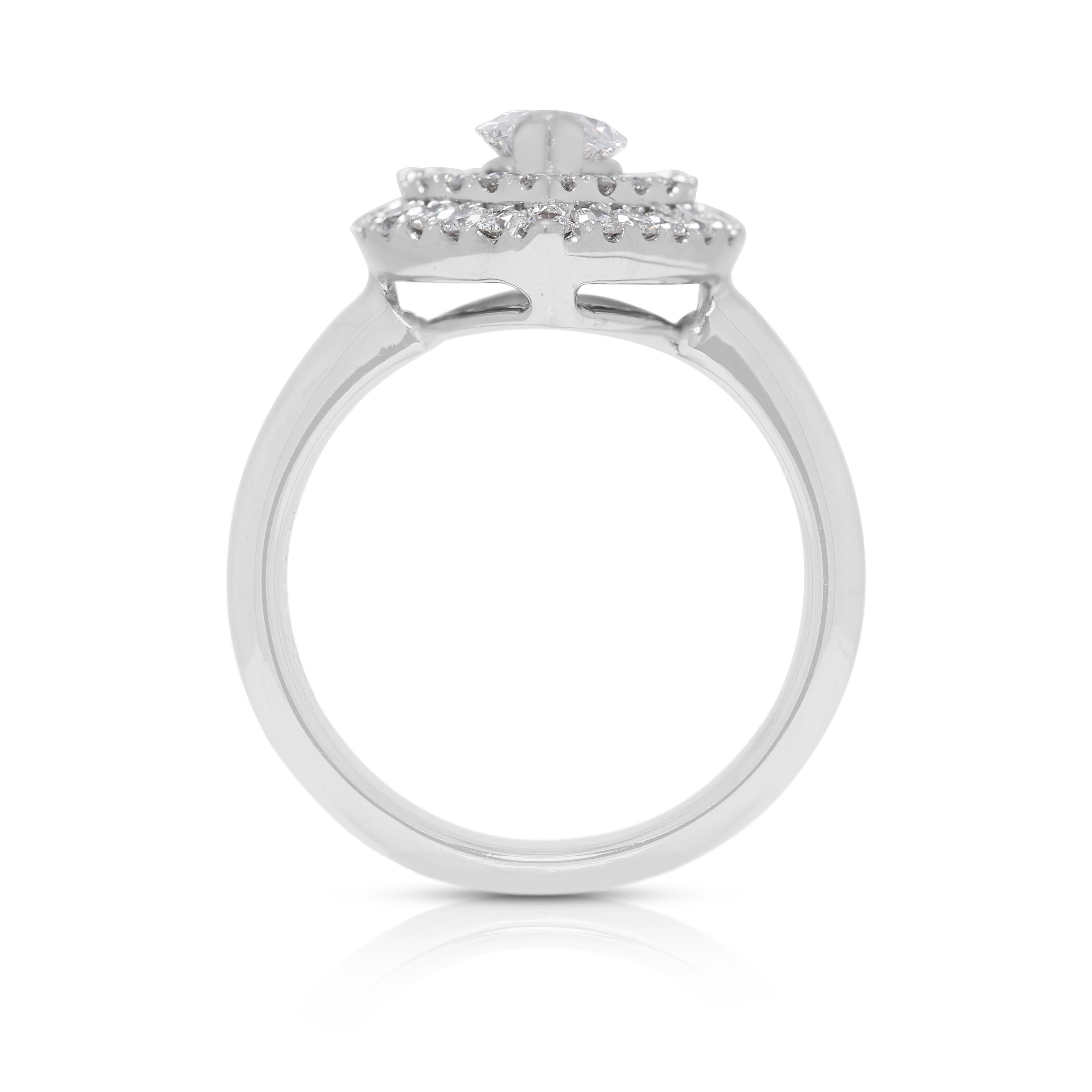 Cautivador Anillo Halo de Diamantes Naturales de 1,32 quilates en Oro Blanco de 18 quilates en venta 2